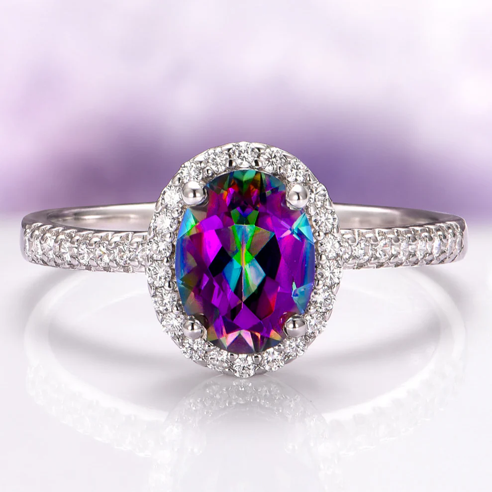 Iris Mystic Topaz Engagement Ring in 14K White Gold