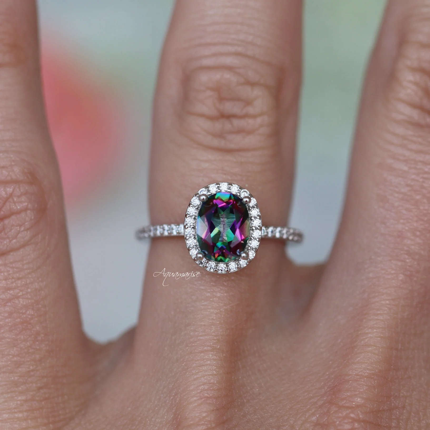 Iris Mystic Topaz Engagement Ring in 14K White Gold - Image 4