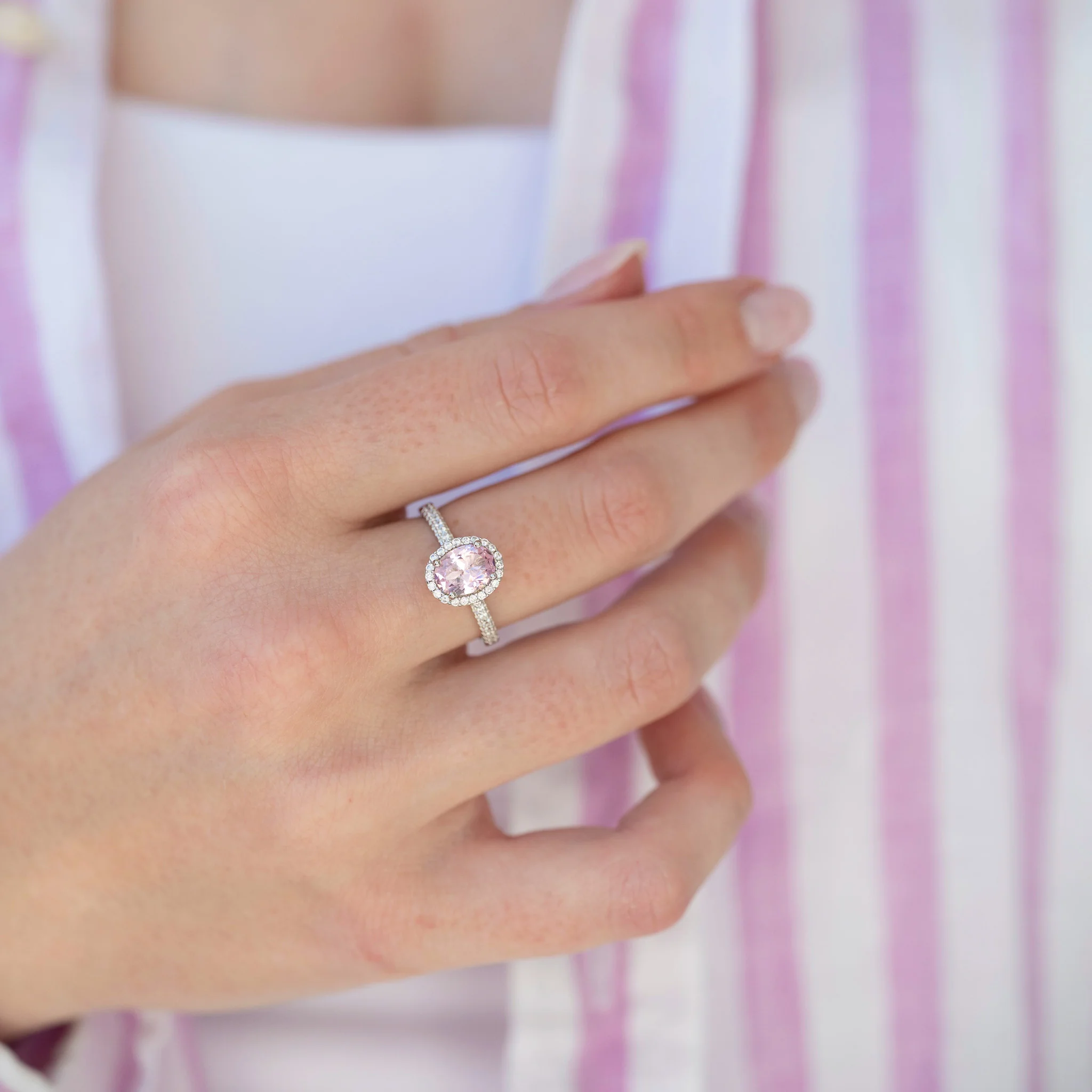 Iris Oval Pink Tourmaline Engagement Ring- 14K White Gold - Image 3