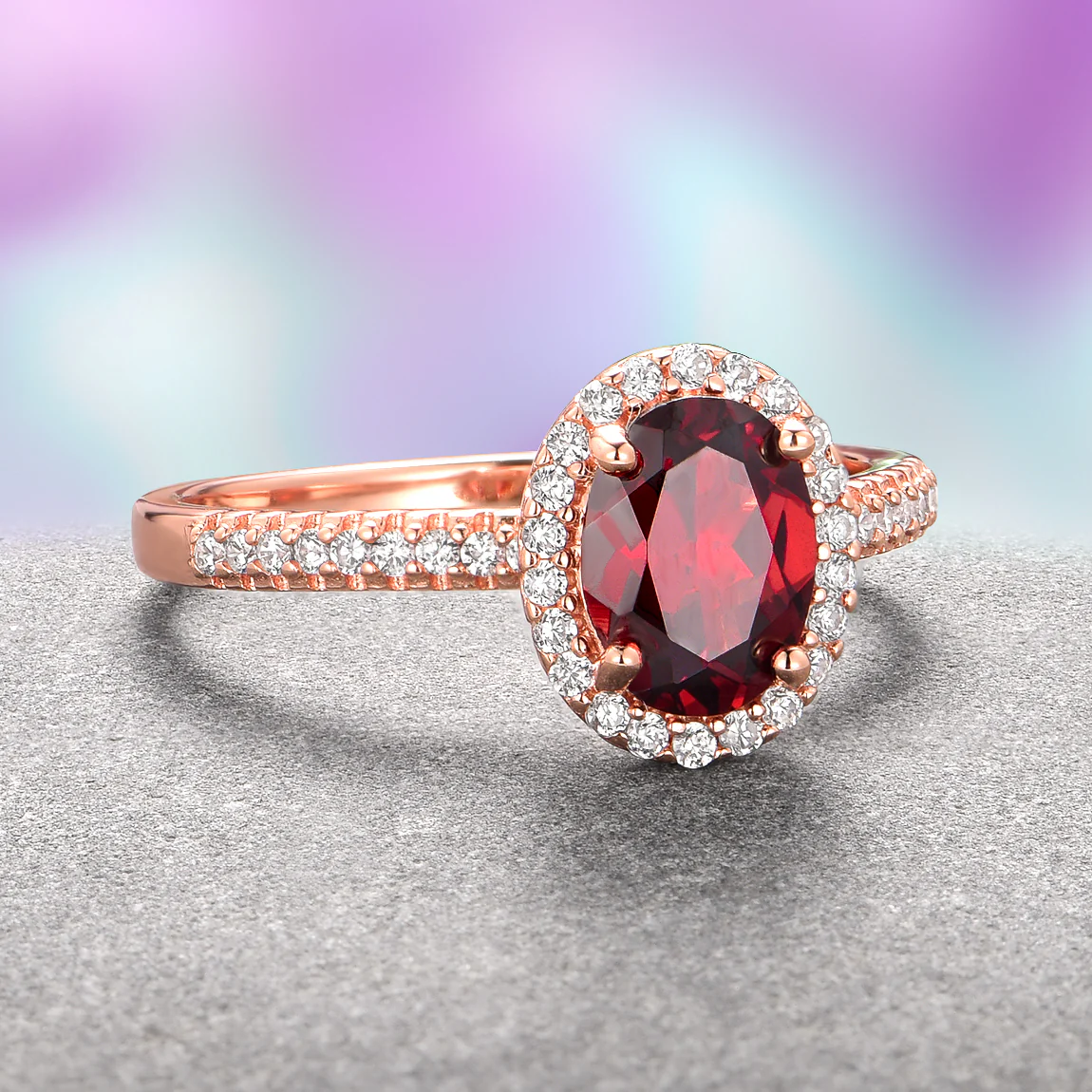 Iris Oval Red Garnet Engagement Ring- 14K Solid Rose Gold - Image 5