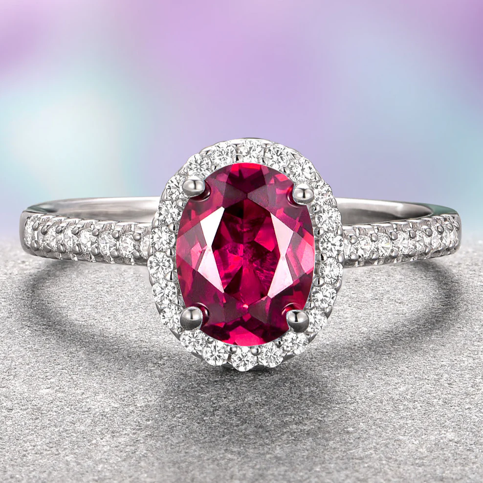 Iris Oval Ruby Engagement Ring- 14K White Gold