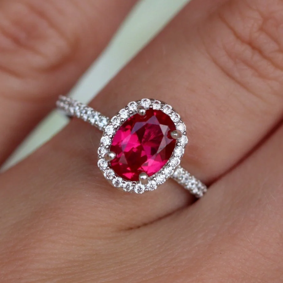 Iris Oval Ruby Engagement Ring- 14K White Gold - Image 2