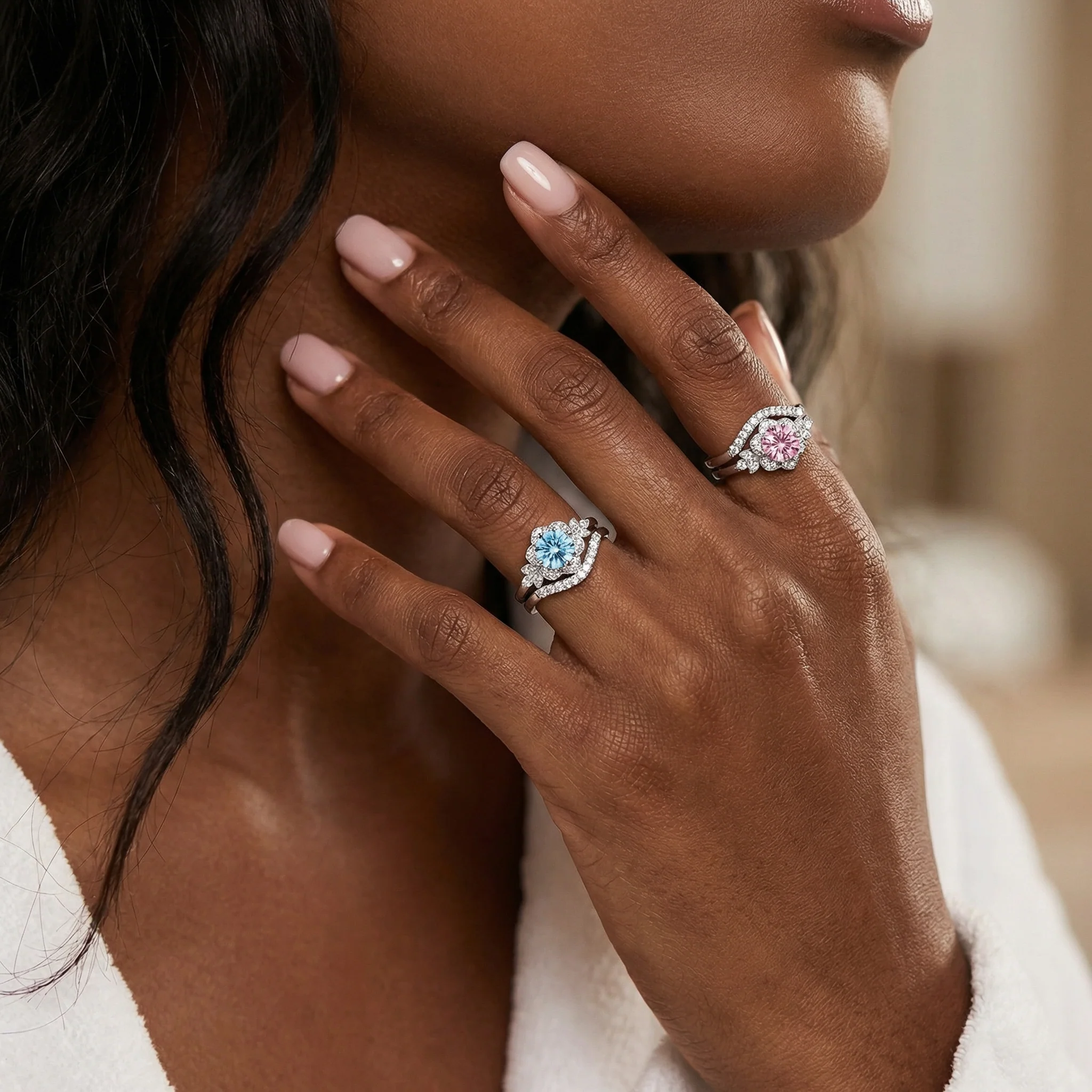 Jasmine Morganite Bridal Ring Set in 14K White Gold - Image 2