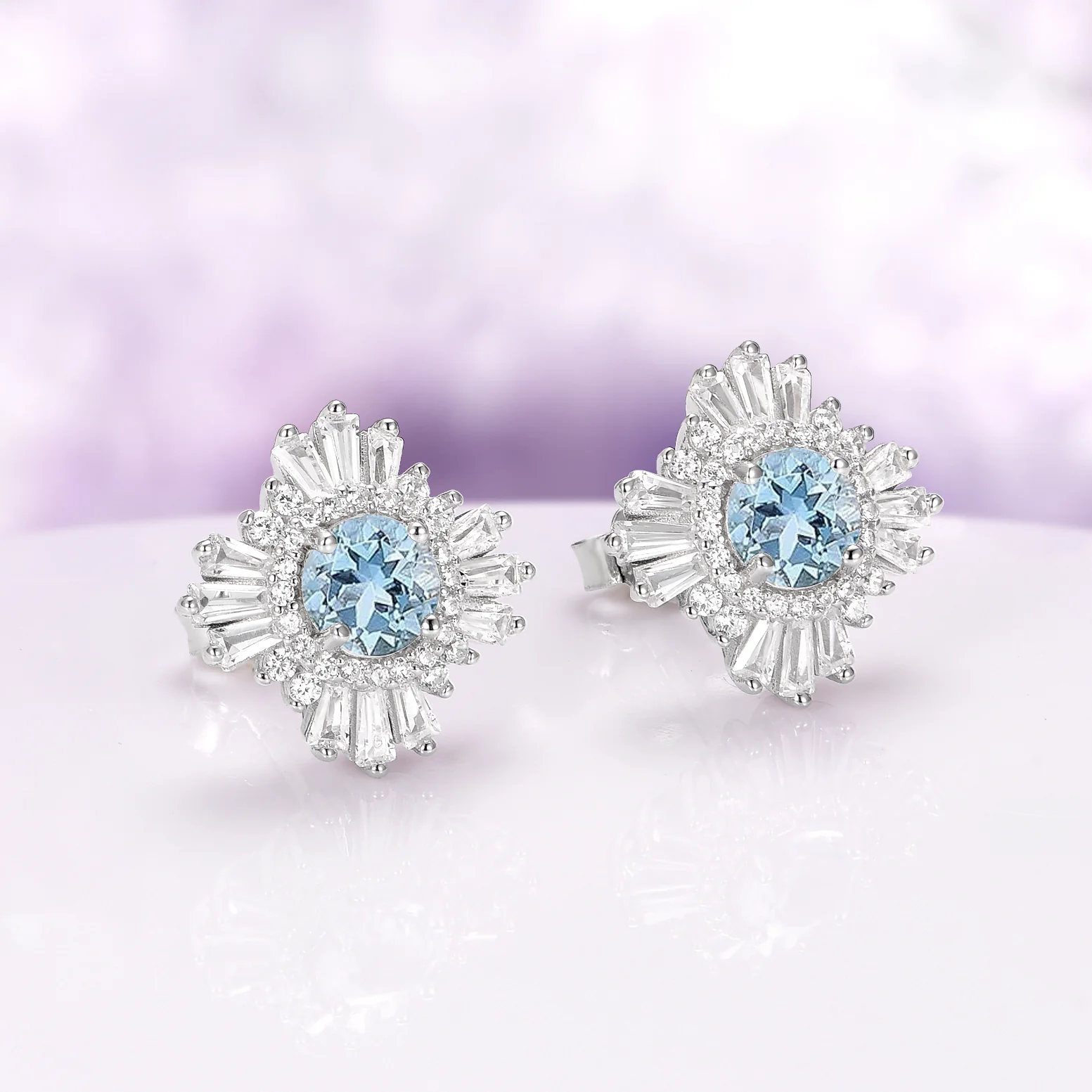 Joelle Art Deco Aquamarine Earrings in Sterling Silver - Image 3