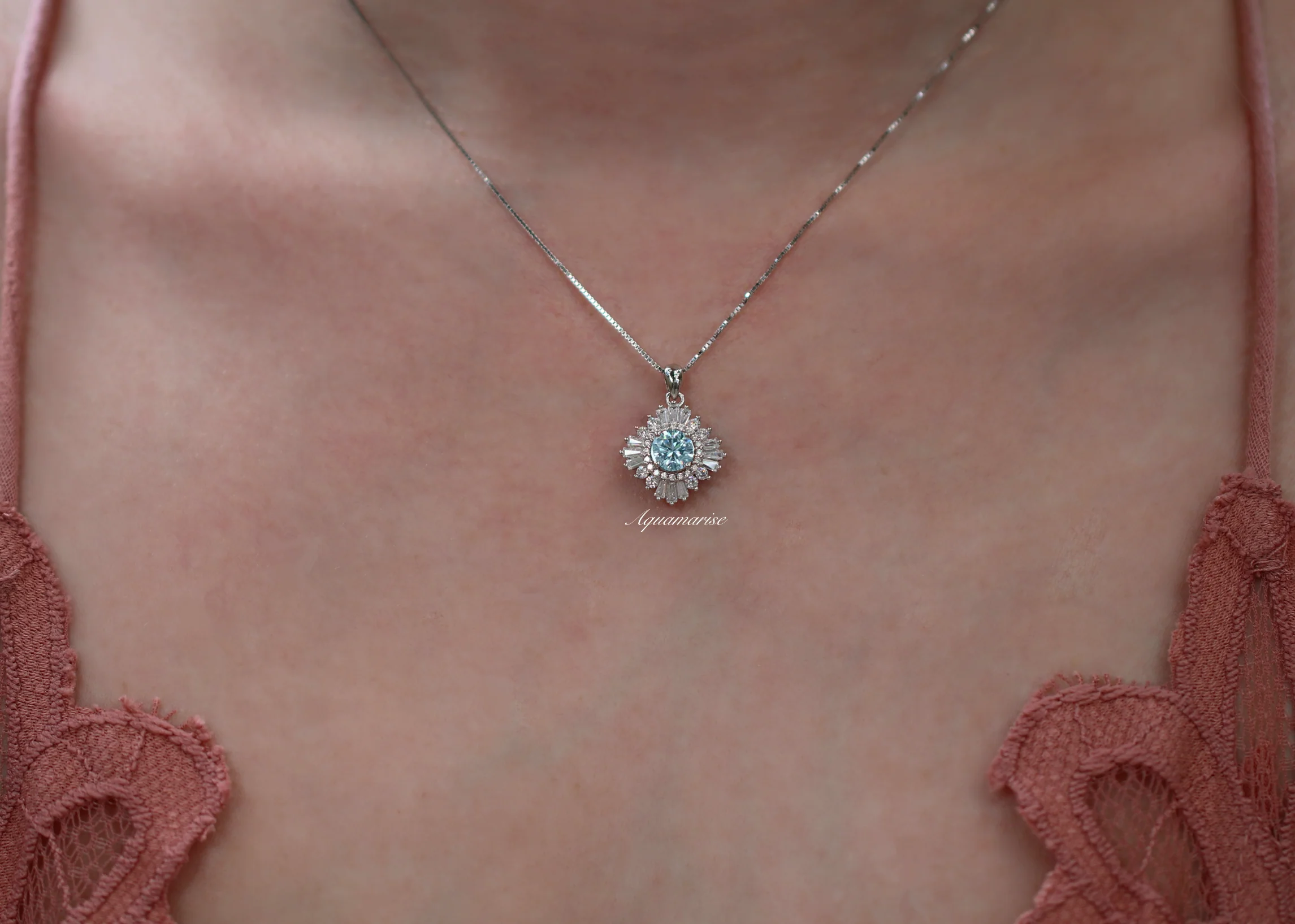 Joelle Vintage Aquamarine Necklace in Sterling Silver - Image 2