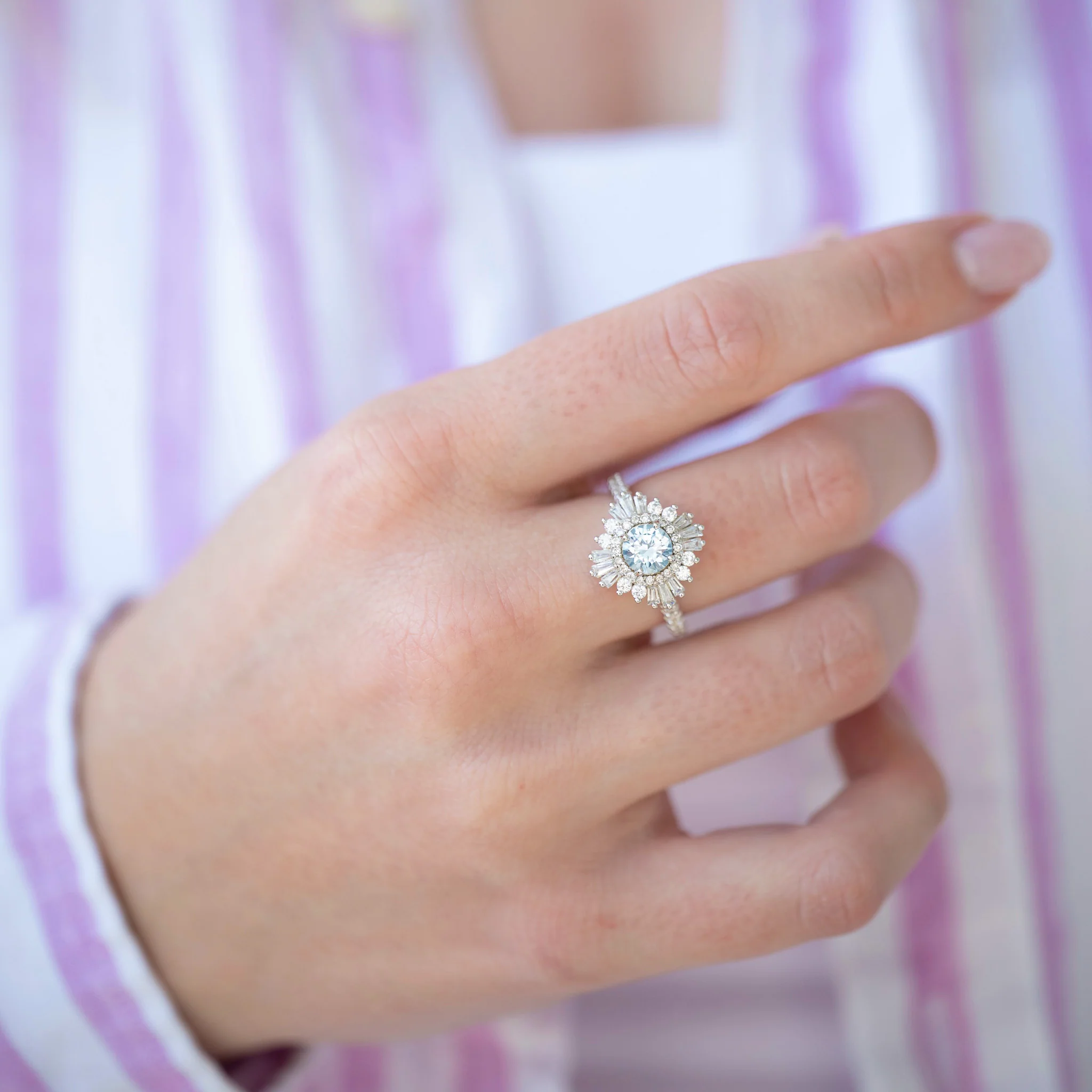 Joelle Vintage Aquamarine Engagement Ring in 14K White Gold - Image 2