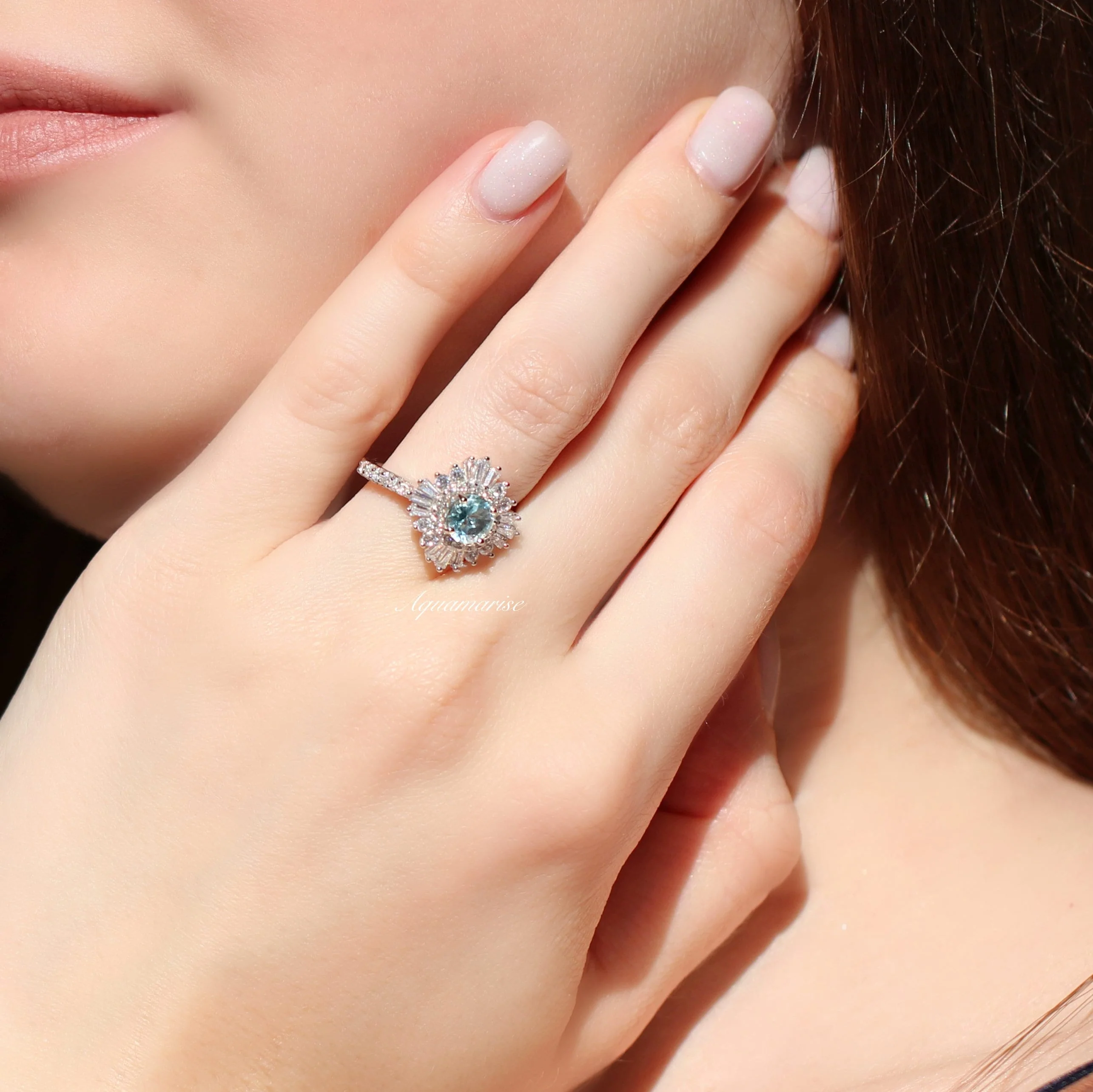 Joelle Vintage Aquamarine Engagement Ring in 14K White Gold - Image 4
