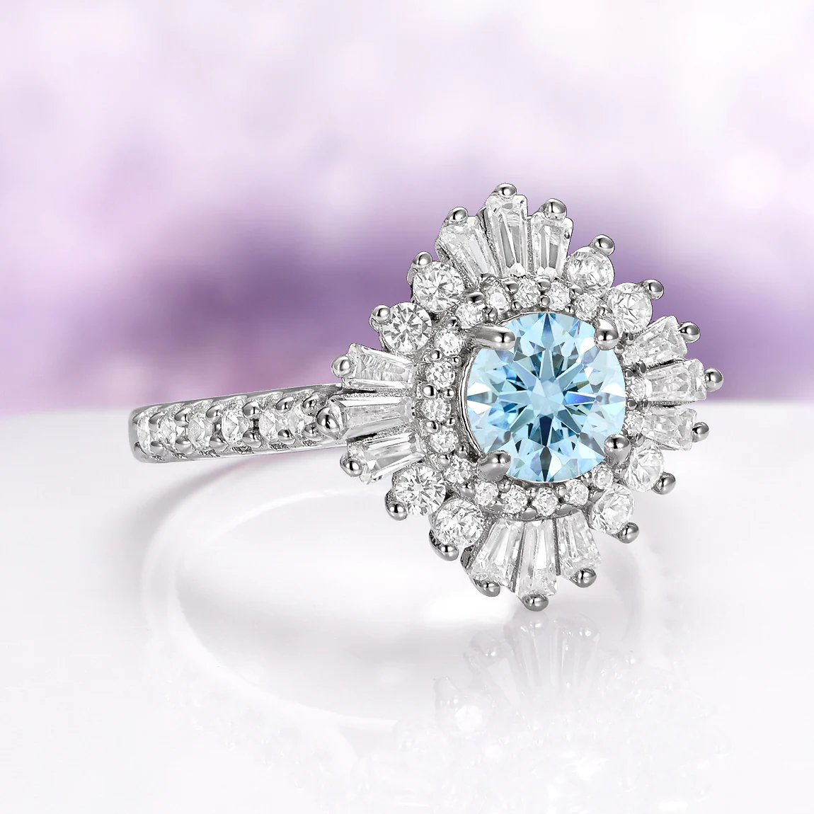 Joelle Vintage Aquamarine Engagement Ring in 14K White Gold - Image 5