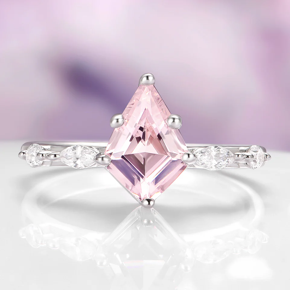 Kite Cut Natural Morganite Engagement Ring in 14K White Gold