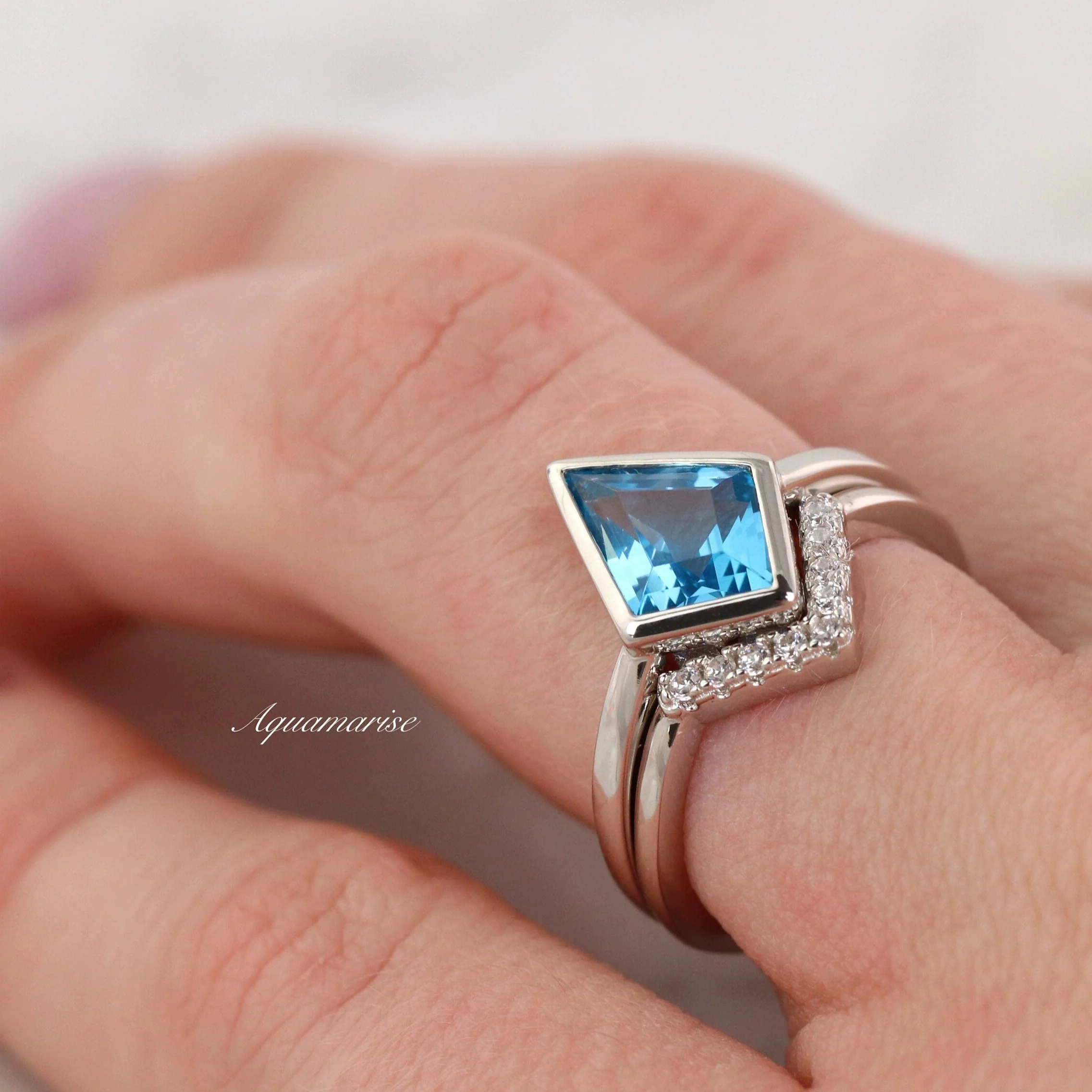 Kite Swiss Blue Topaz Ring Set- Sterling Silver - Image 3