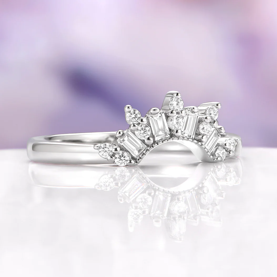 Art Deco Crown Wedding Band in Sterling Silver - Image 3