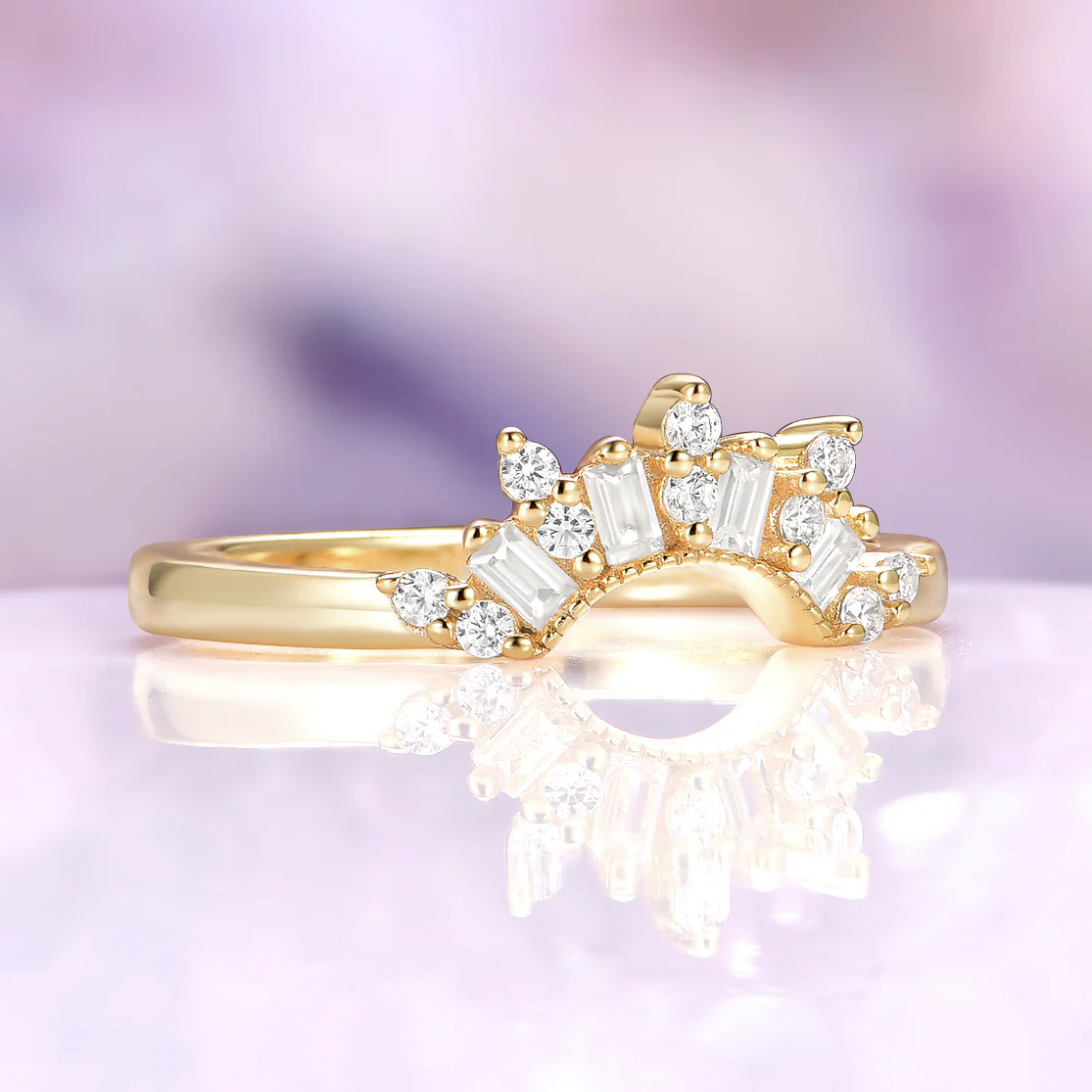 Lab Grown Diamond Crown Wedding Band in Solid 14K Yellow Gold - Image 3