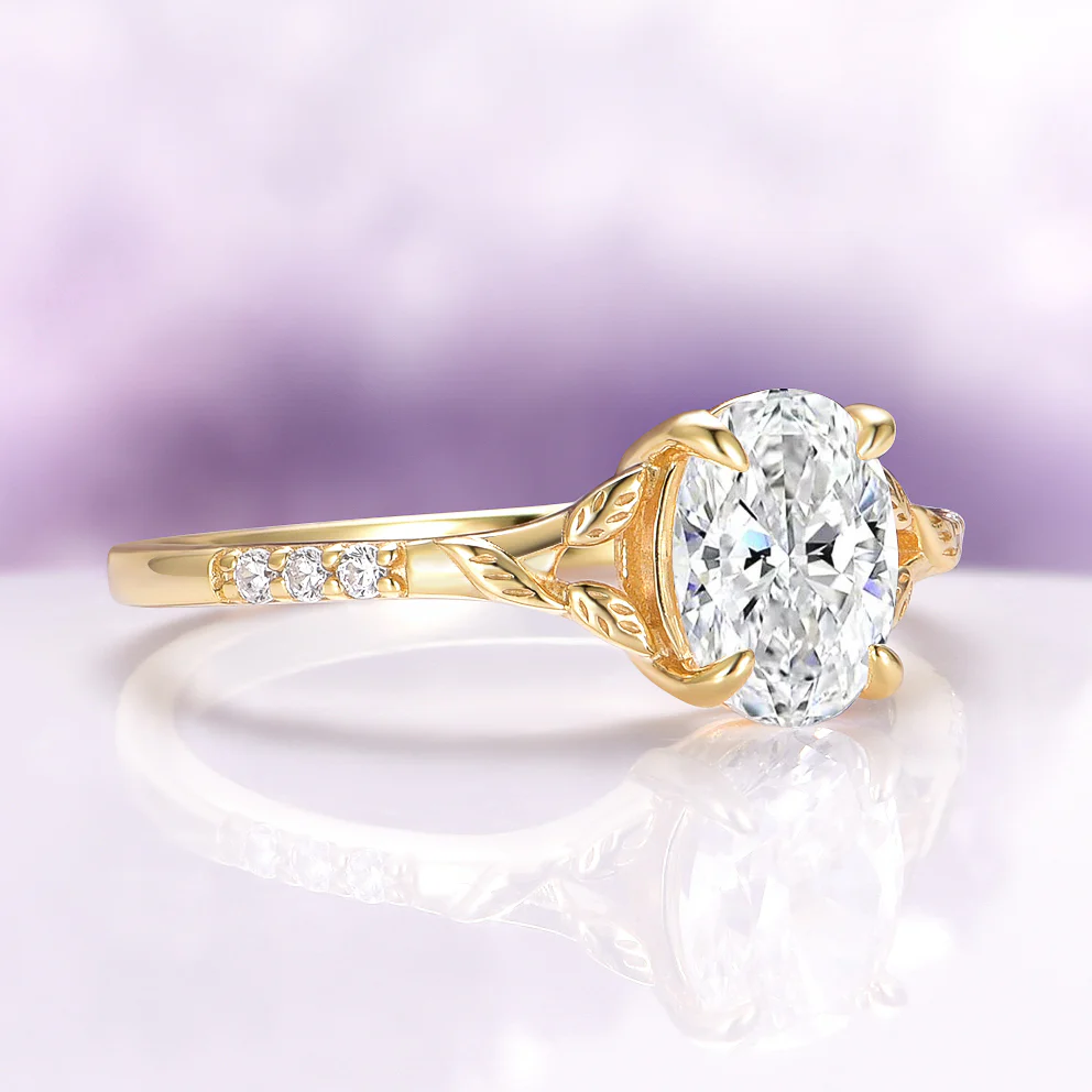 Lab-Grown Diamond & Ruby Leaf Ring Set in 14K Solid Yellow Gold (IGI Certified) - Image 9