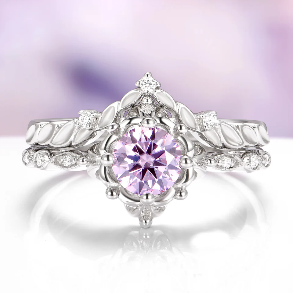 Lavender Fairy Moissanite Ring Set in Sterling Silver