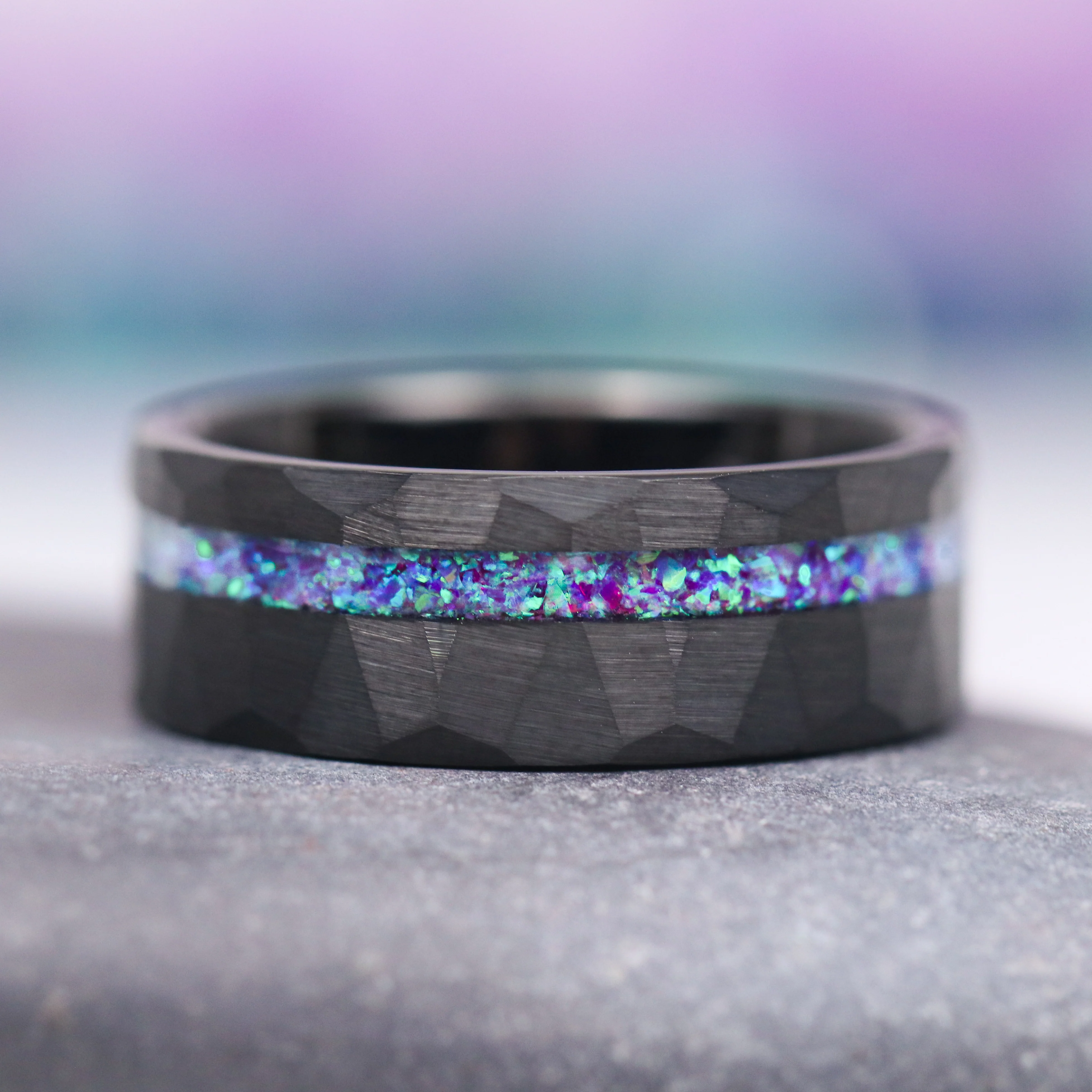 Lavender Fire Opal & Emerald Leaf Couples Ring Set - Image 4