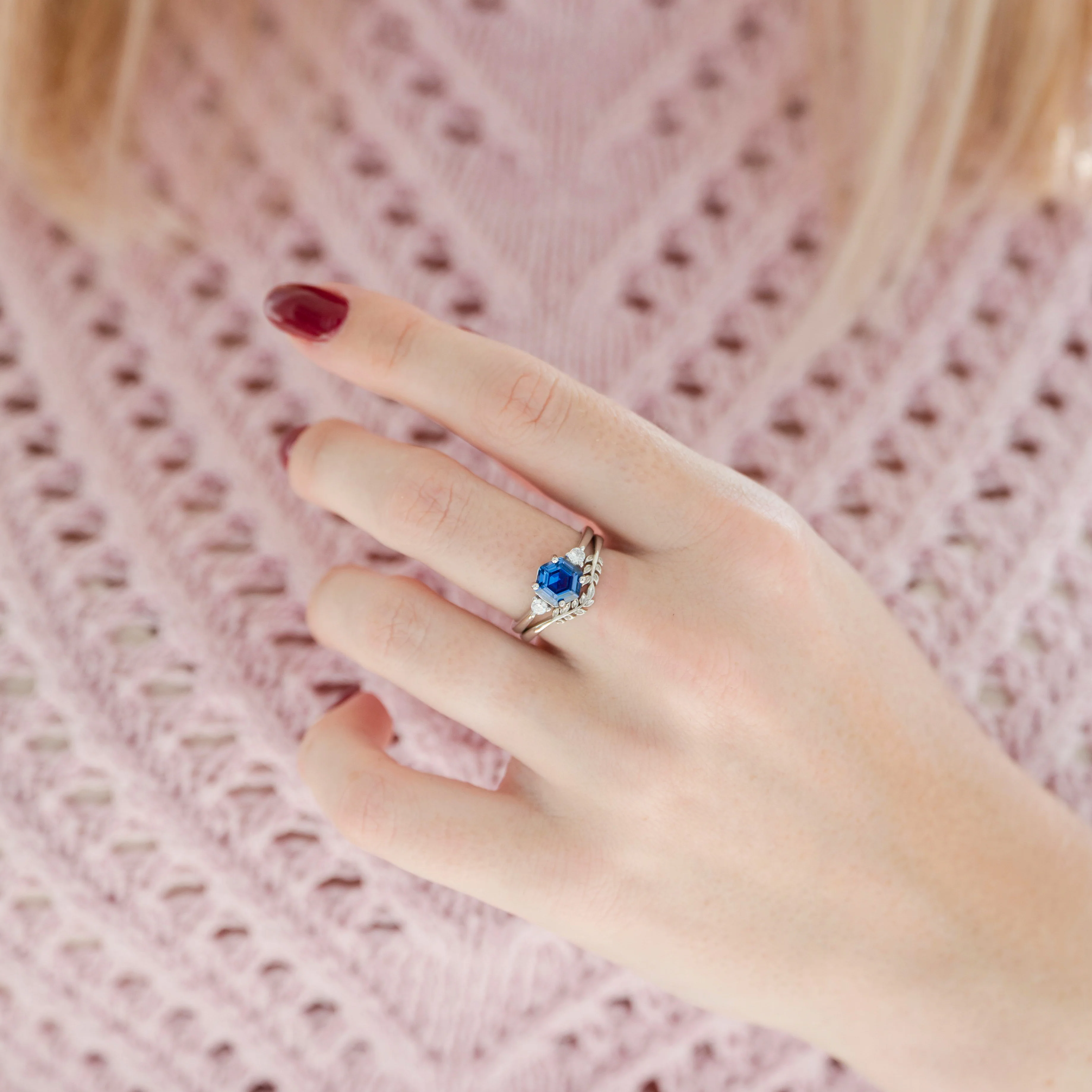 Hexagon Tanzanite Leaf Ring Set in Sterling Silver - Image 2