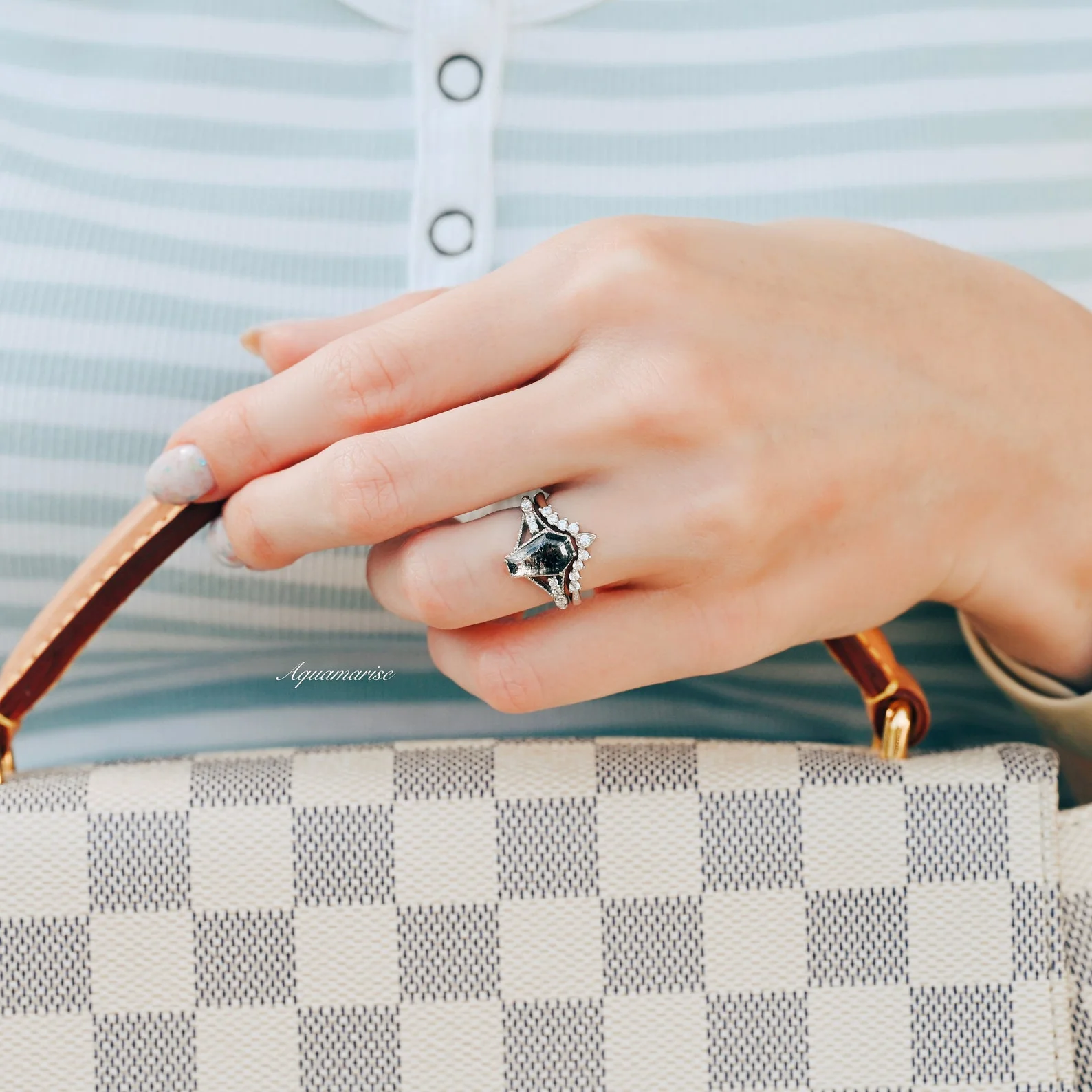 Lilith Coffin Cut Natural Herkimer Diamond Ring Set in Solid 14K Rose Gold - Image 4
