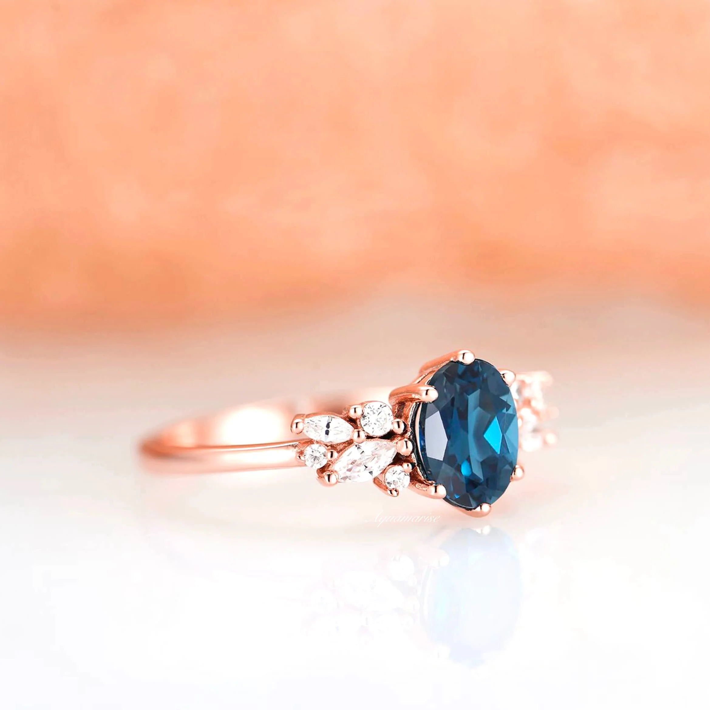 Lily London Blue Topaz Ring- 14K Rose Gold Vermeil - Image 4