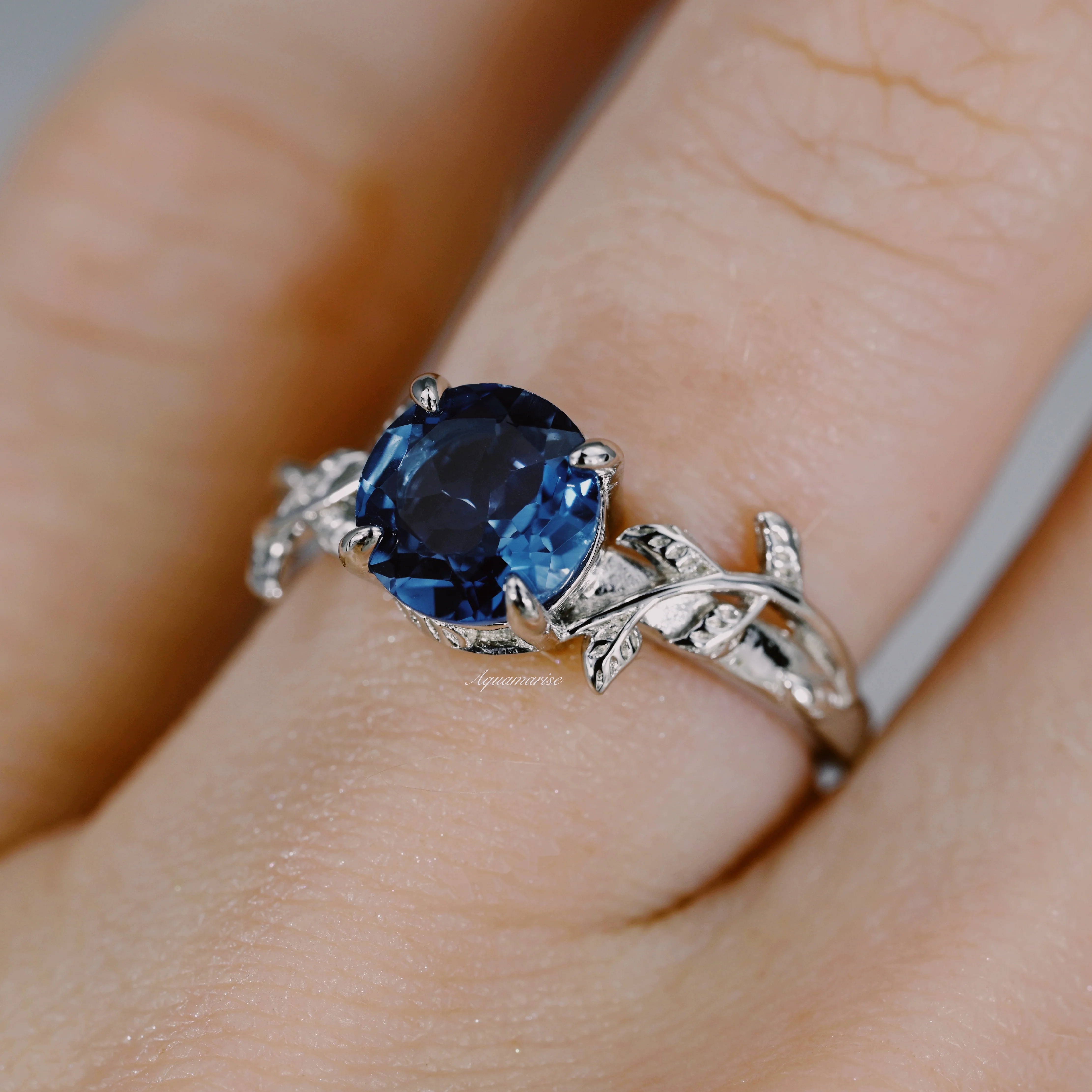 London Blue Topaz Leaf Ring- 14K White Gold - Image 3