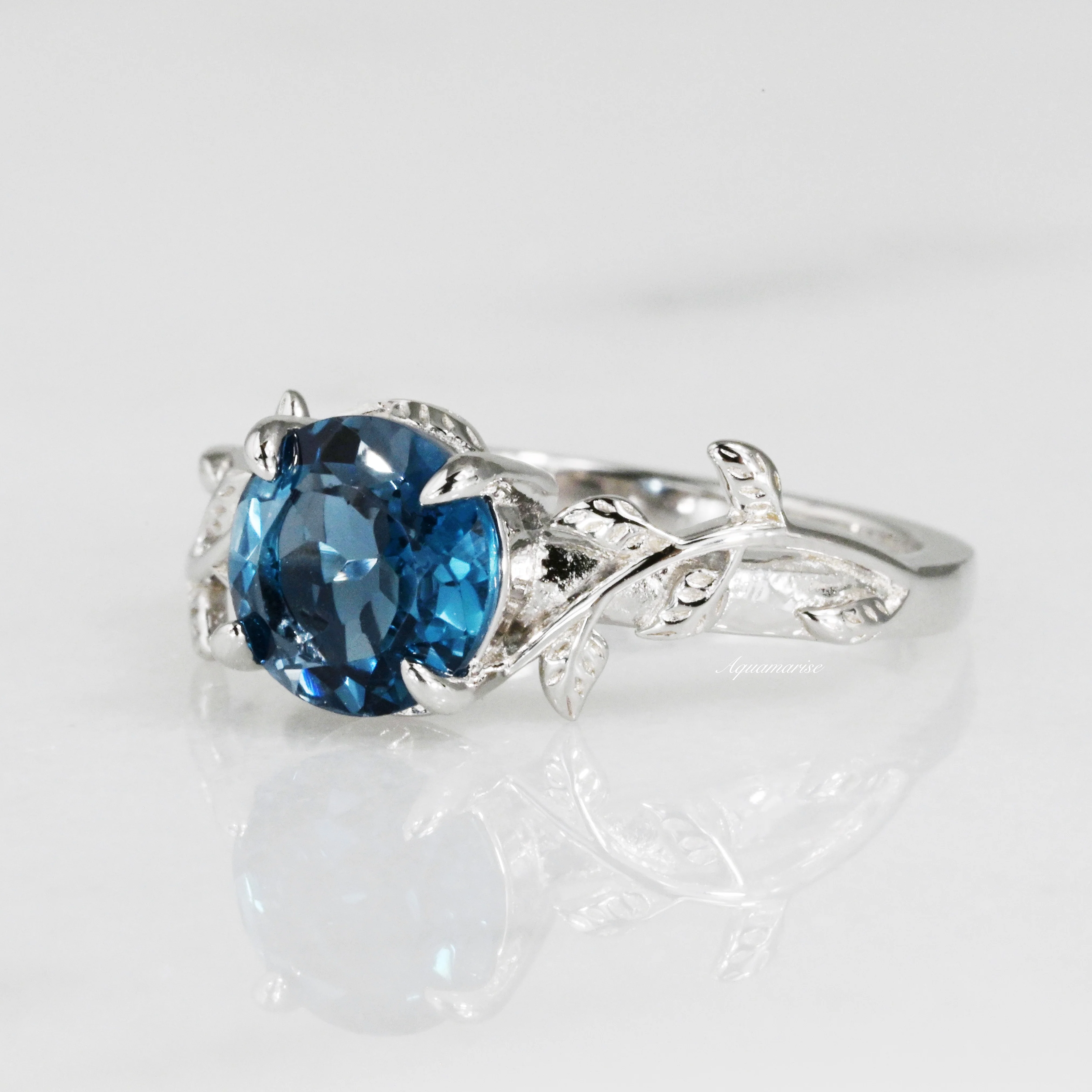 London Blue Topaz Leaf Ring- 14K White Gold - Image 5