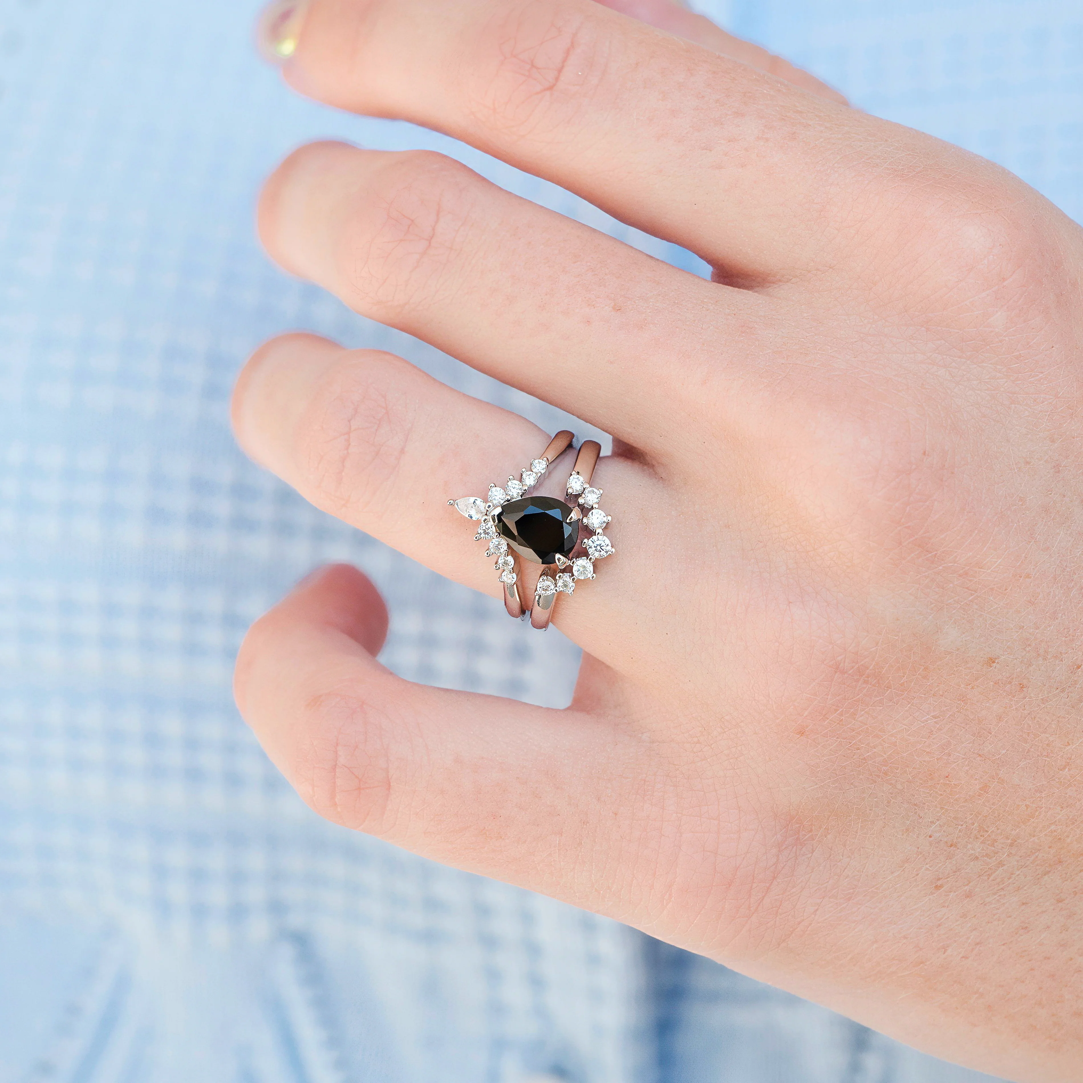 Lunette Black Onyx Engagement Ring Set in 14K White Gold - Image 2