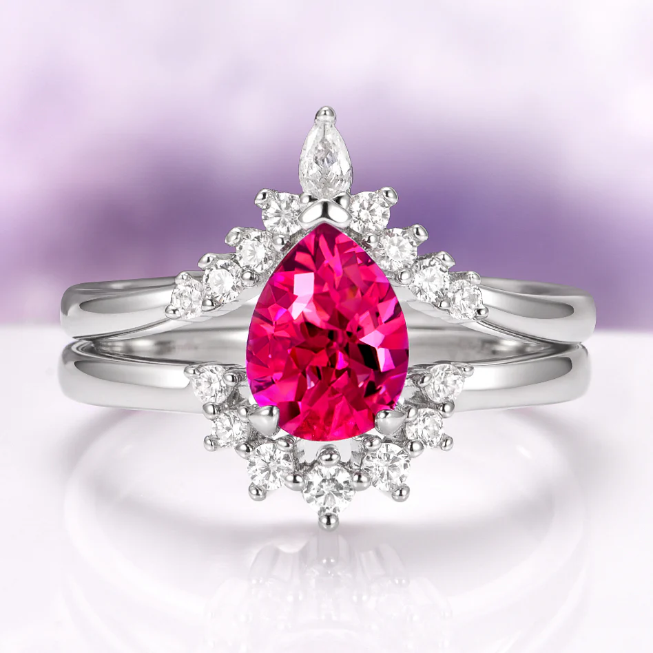 Lunette Vivid Pink Sapphire Ring Set in 14K White Gold