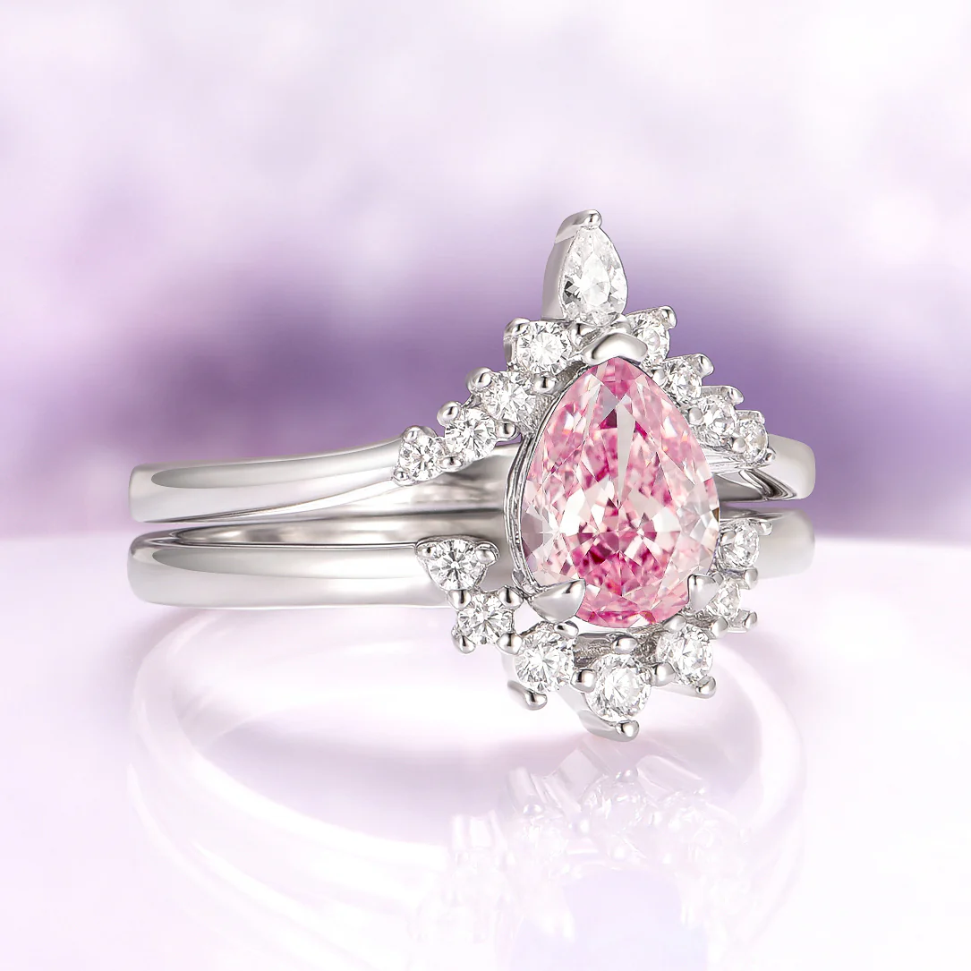 Lunette Teardrop Natural Pink Tourmaline Engagement Ring Set in 14K White Gold - Image 4