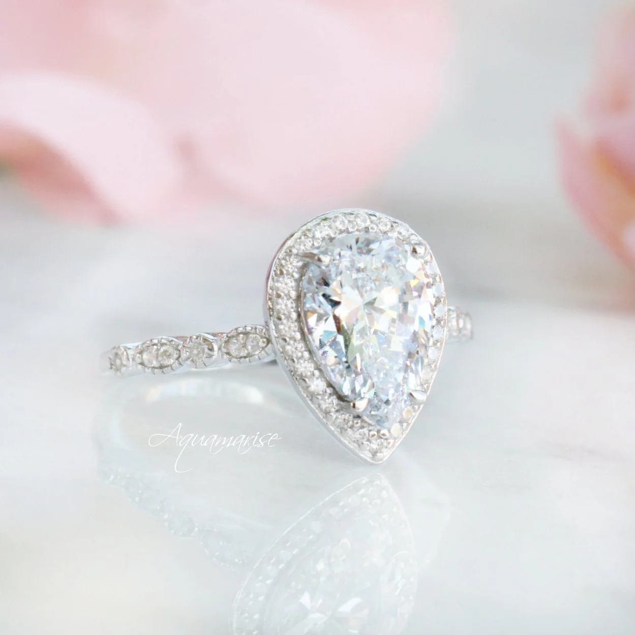 Pear Cut Moissanite Engagement Ring in 14K White Gold - Image 10