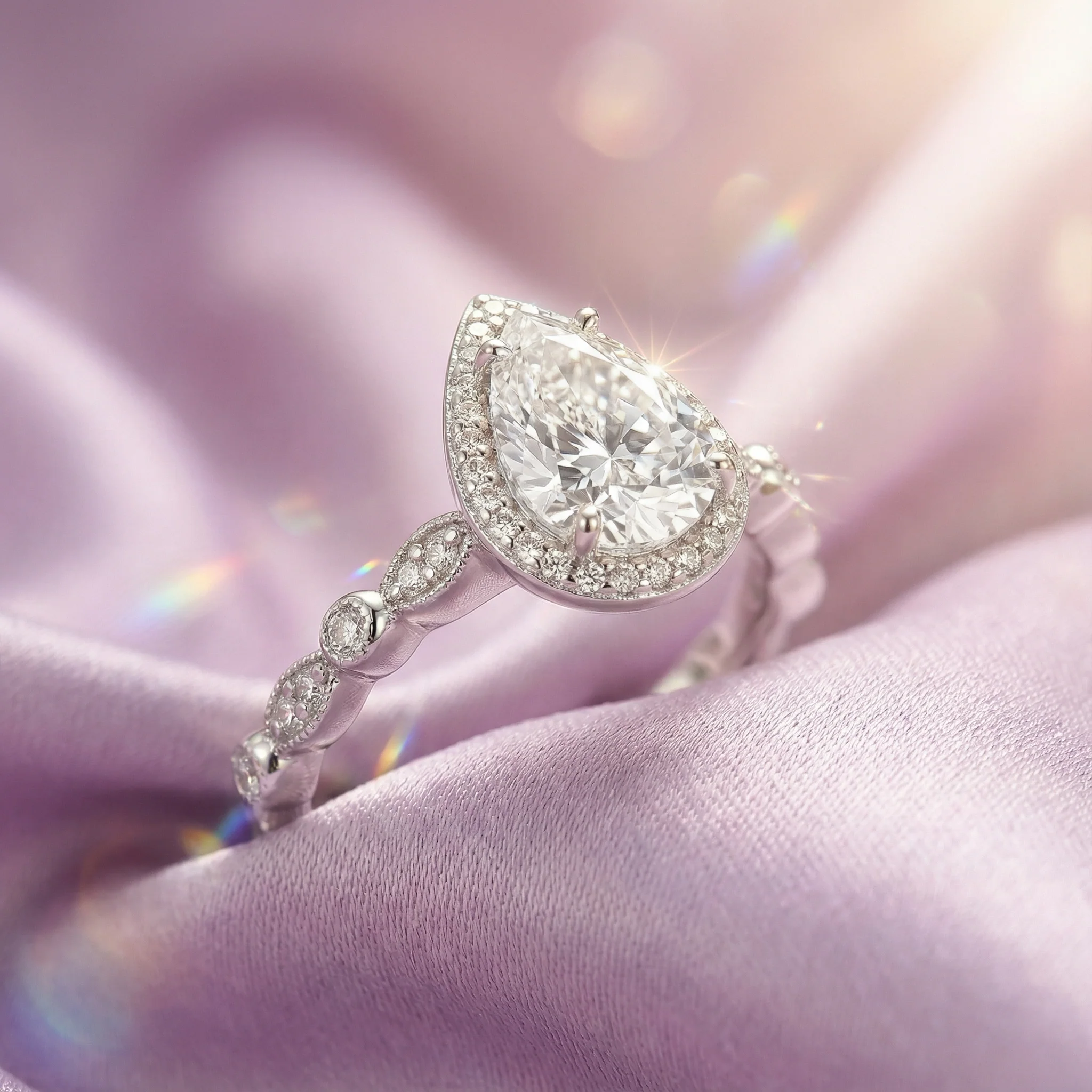Pear Cut Moissanite Engagement Ring in 14K White Gold - Image 2