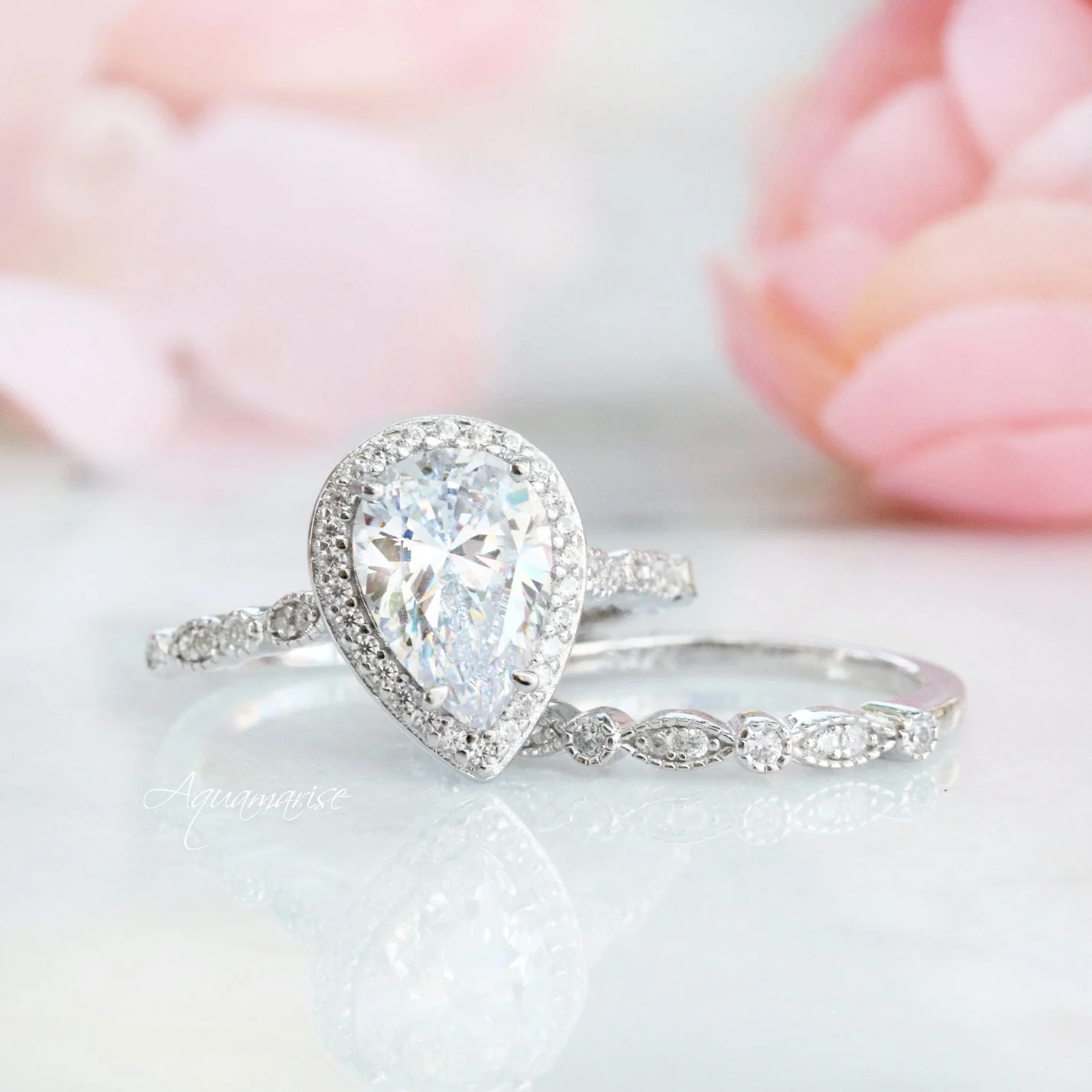 Pear Cut Moissanite Engagement Ring in 14K White Gold - Image 8