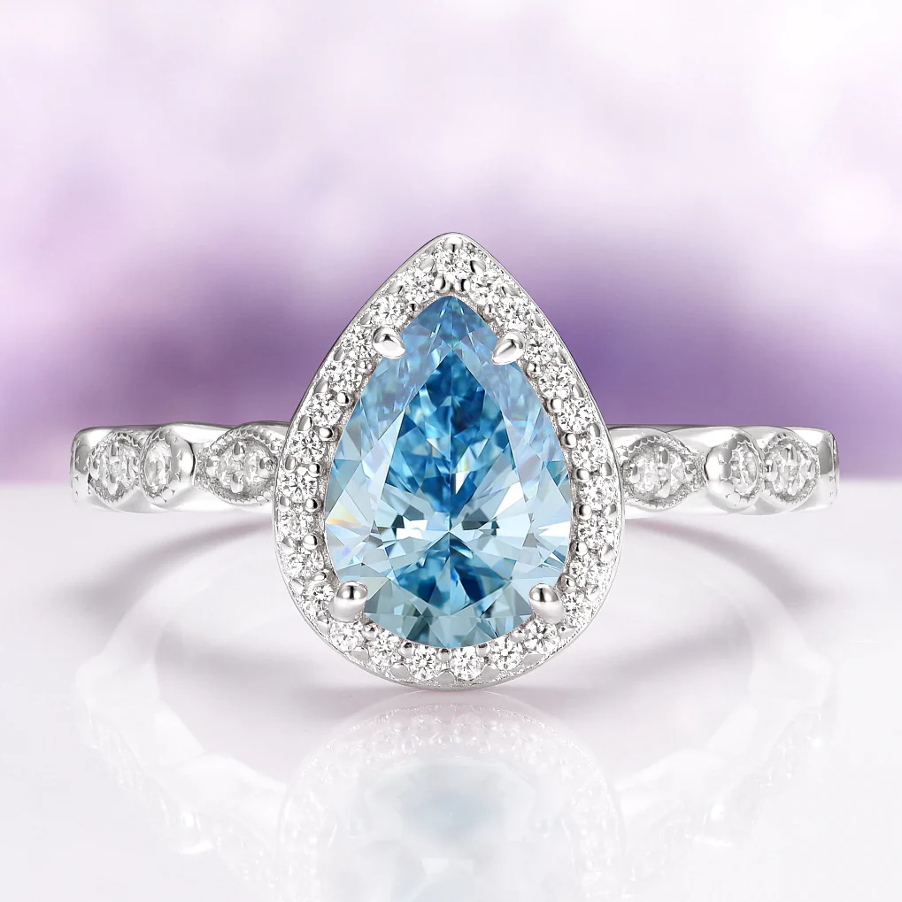 Natural Aquamarine Engagement Ring in 14K White Gold