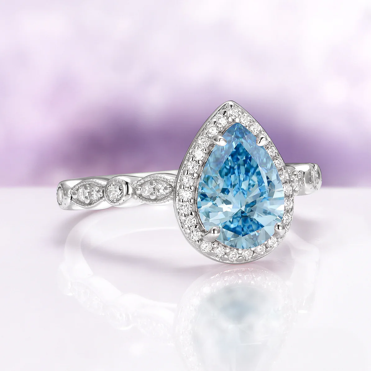 Natural Aquamarine Engagement Ring in 14K White Gold - Image 3