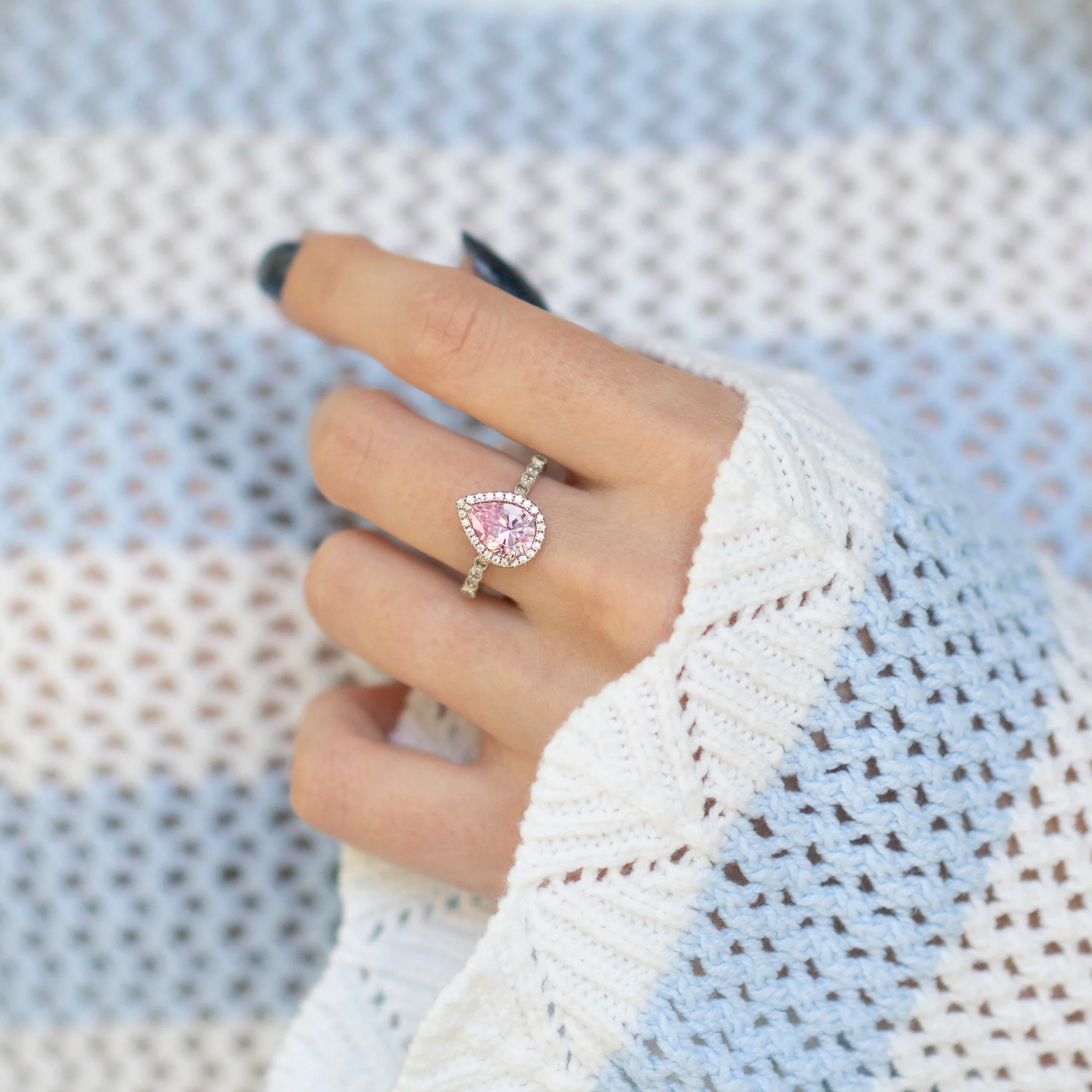 Teardrop Pink Sapphire Ring in Sterling Silver - Image 2