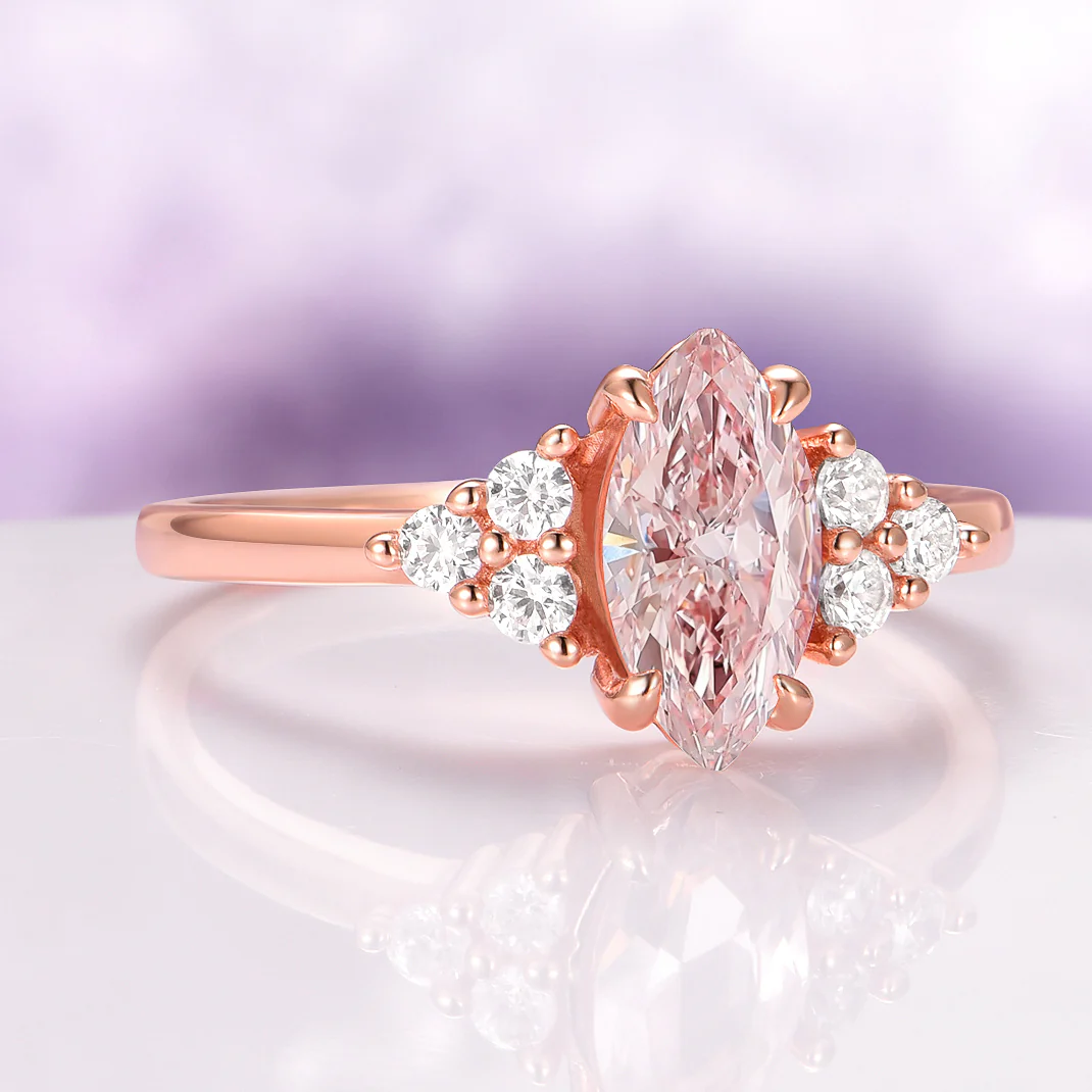Marquise Cut Morganite Engagement Ring in 14K Solid Rose Gold - Image 3