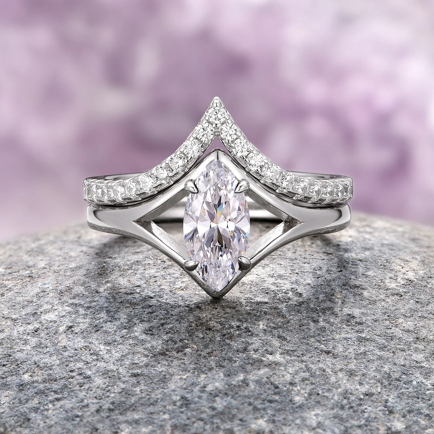 Marquise Cut Simulated Diamond Couples Ring Set - Image 2