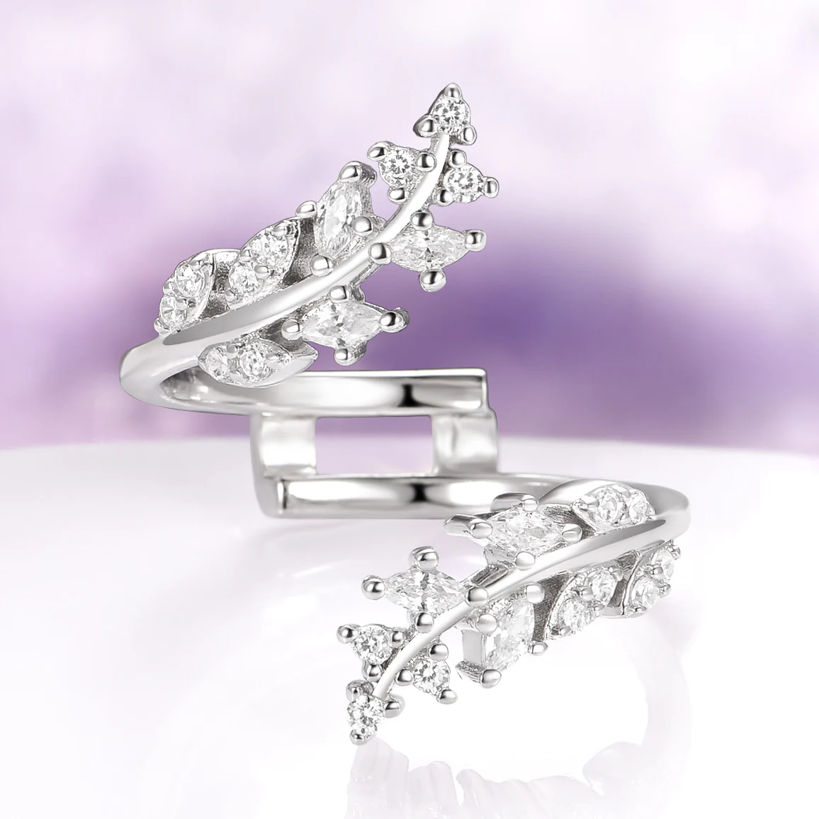 Fireworks Cut Lab-Grown Pink Sapphire Leaf Engagement Ring Set in Sterling Silver - Image 5