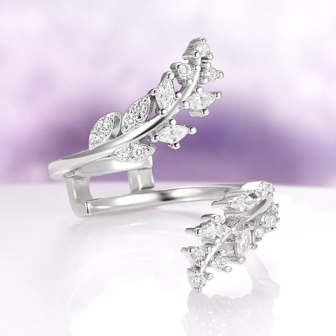 Fireworks Cut Lab-Grown Pink Sapphire Leaf Engagement Ring Set in Sterling Silver - Image 6