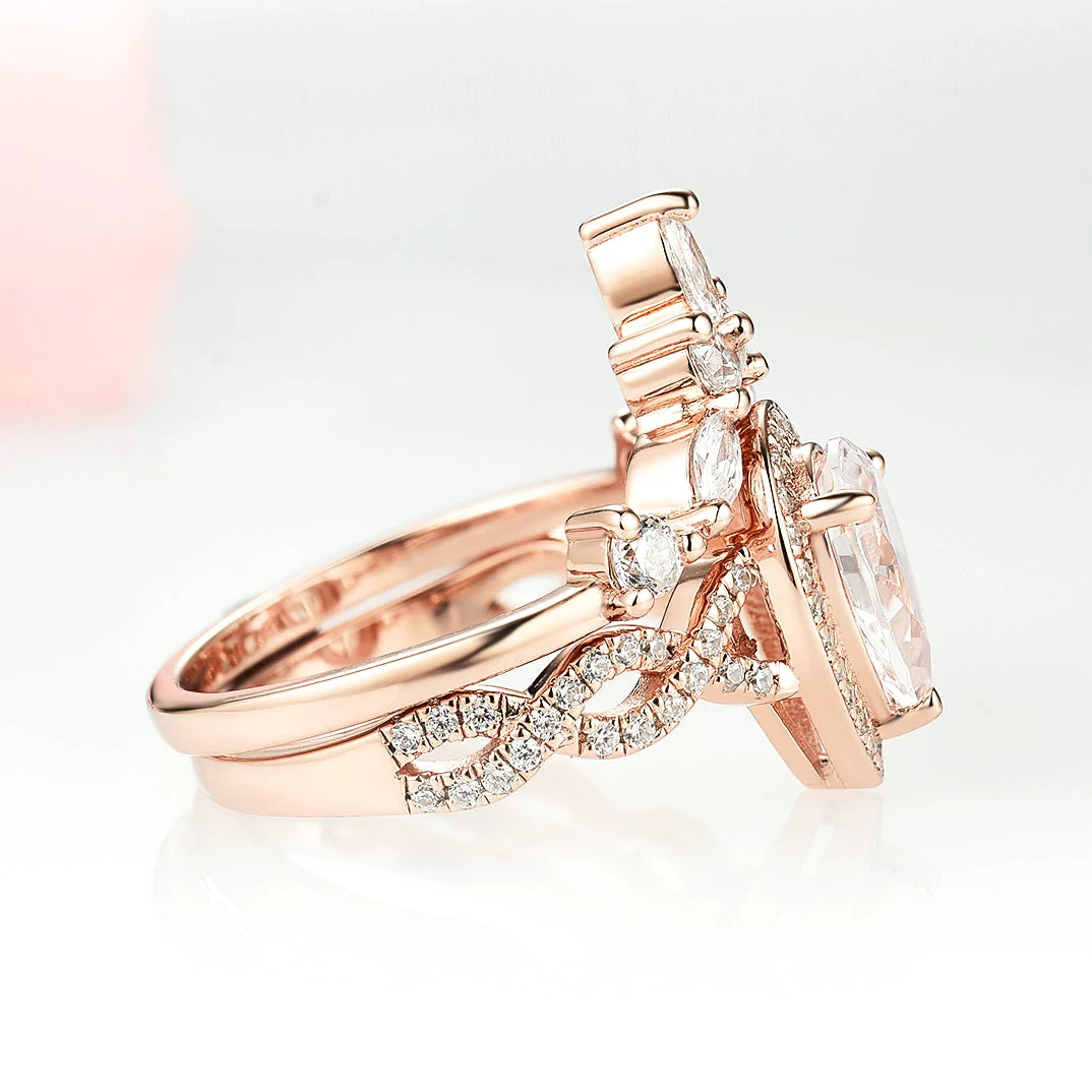 Marquise Natural Diamond or Moissanite Wedding Band in 14K Solid Rose Gold - Image 7