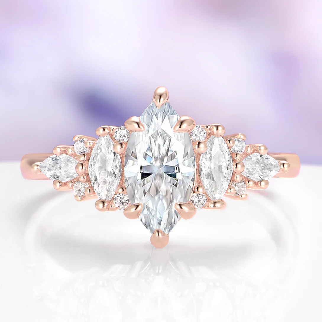Emerie Marquise Moissanite Engagement Ring in Solid 14K Rose Gold