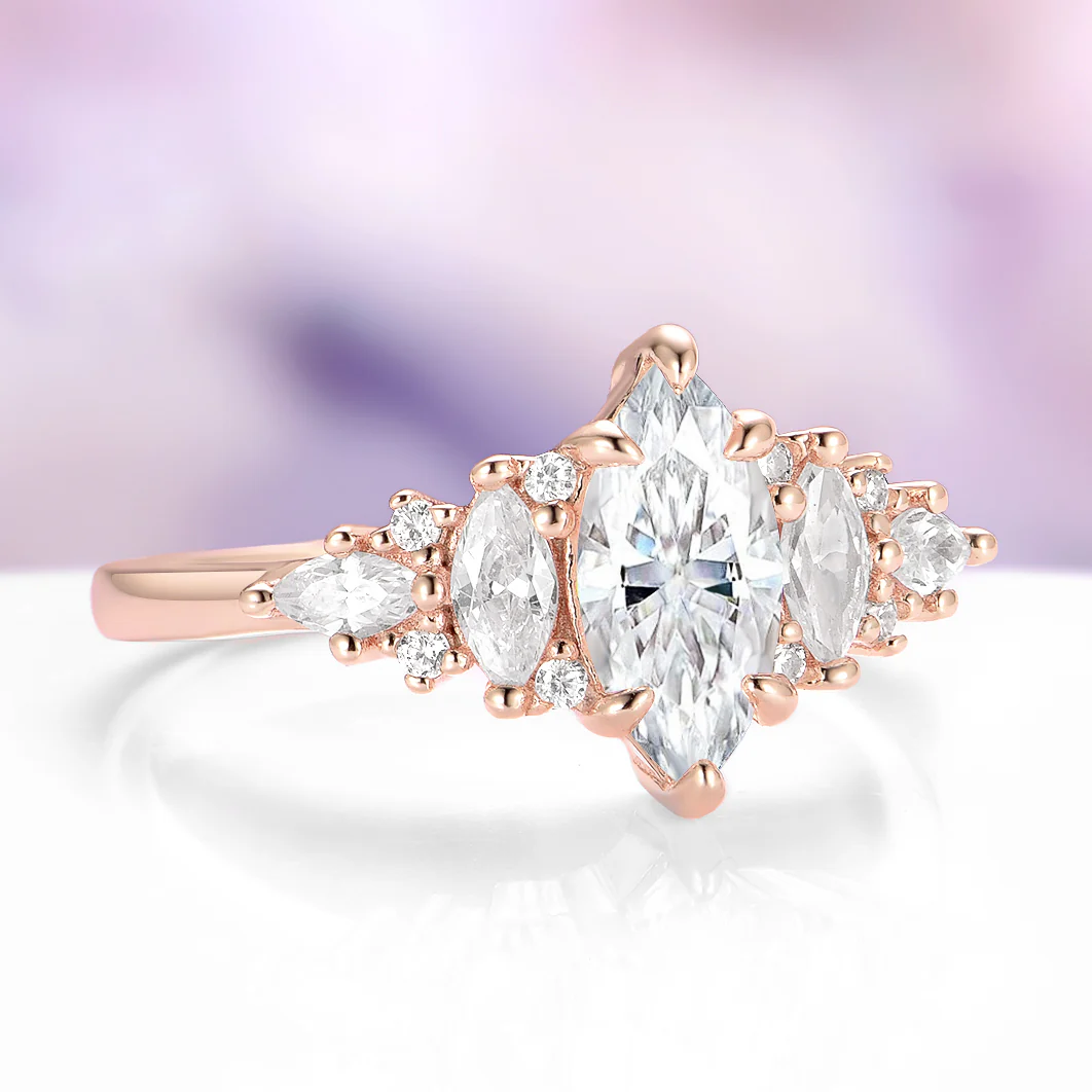 Emerie Marquise Moissanite Engagement Ring in Solid 14K Rose Gold - Image 2