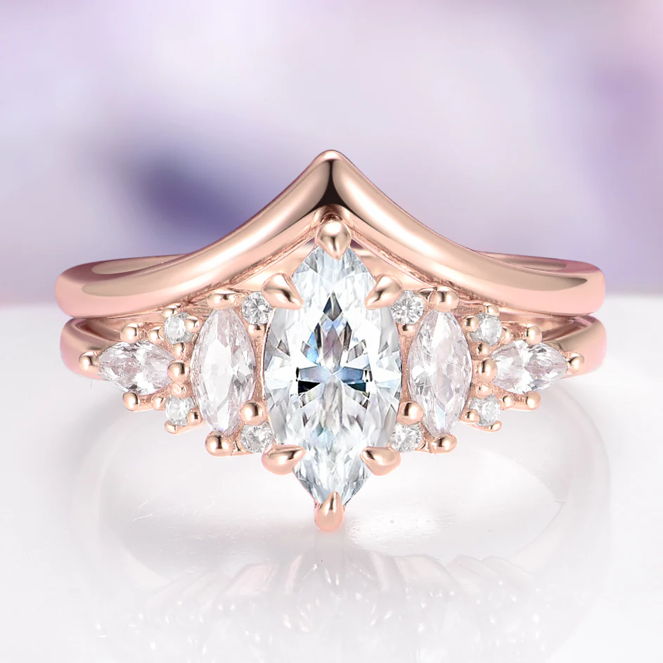 Chevron Nesting Wedding Band in Solid 14K Rose Gold - Image 2