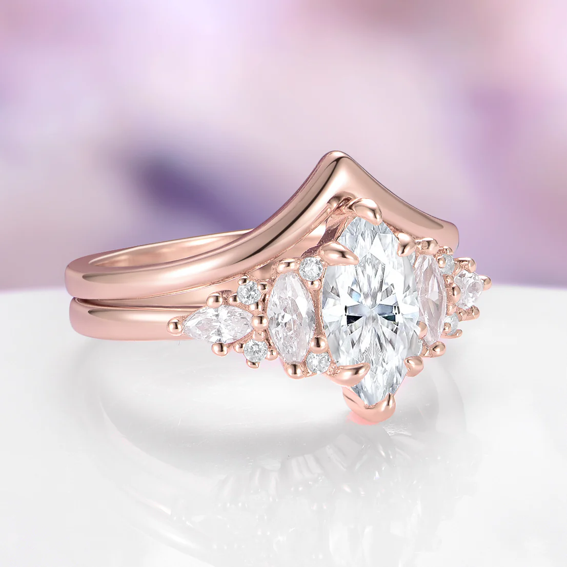 Chevron Nesting Wedding Band in Solid 14K Rose Gold - Image 3