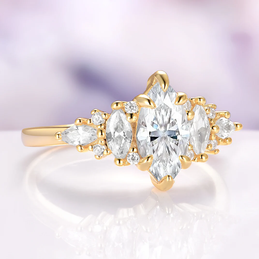 Emerie Marquise Moissanite Engagement Ring Set in Solid 14K Yellow Gold - Image 3