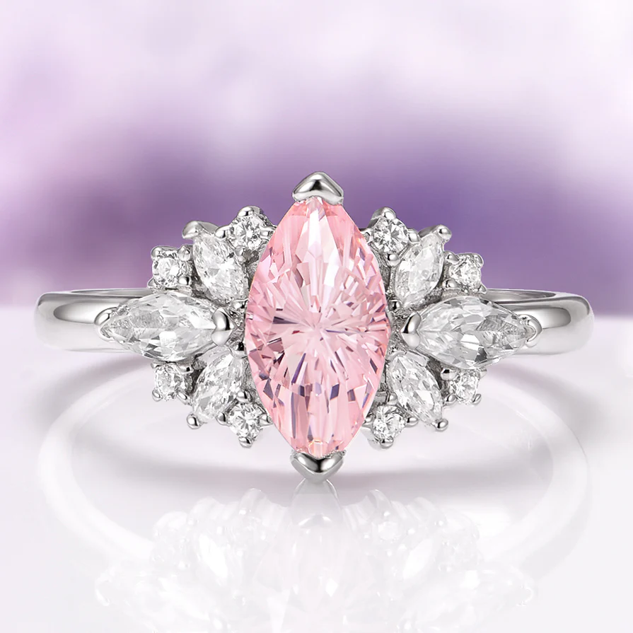 Adeline Unique Fireworks Cut Morganite Couples Ring Set - Image 3