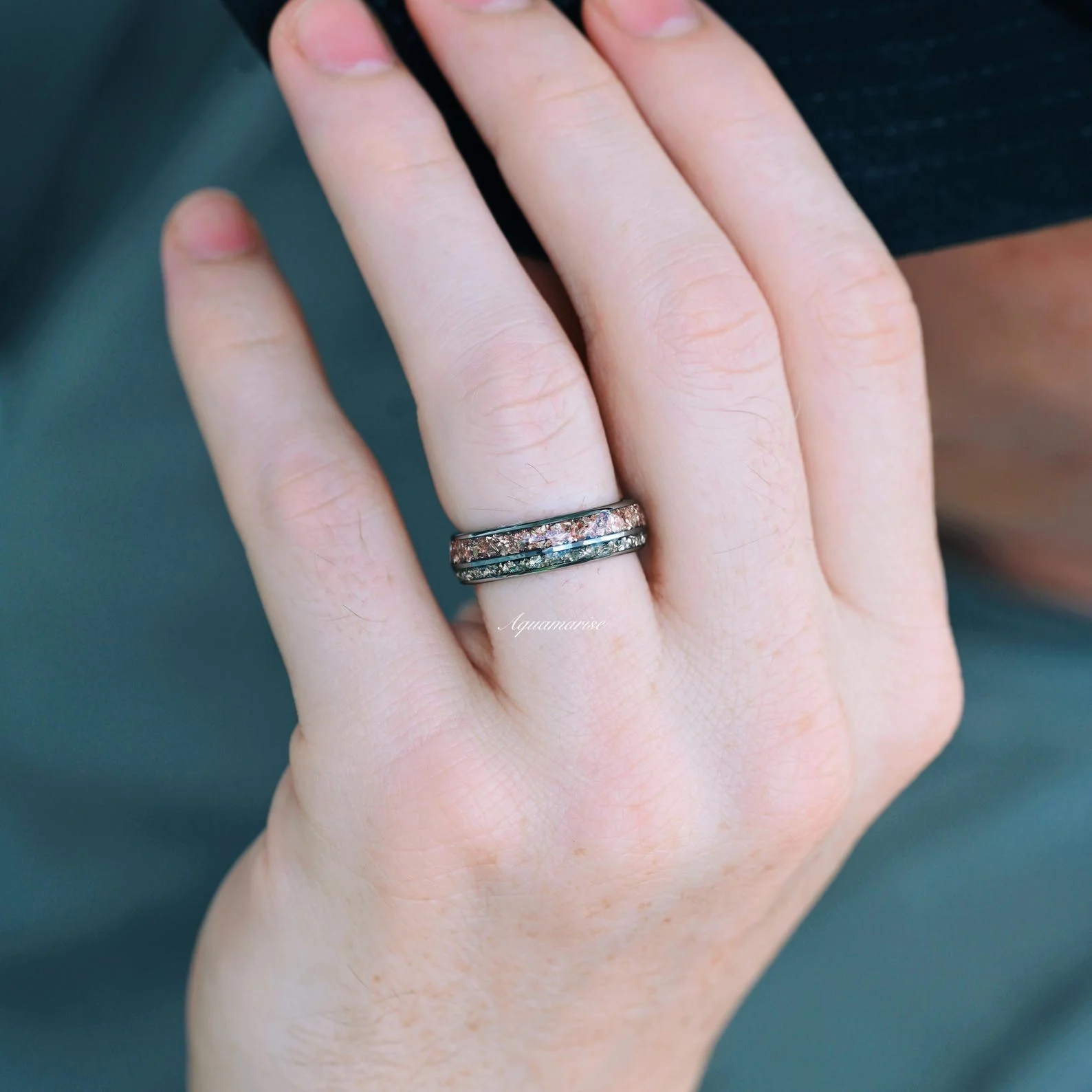 Adeline Unique Fireworks Cut Morganite Couples Ring Set - Image 6