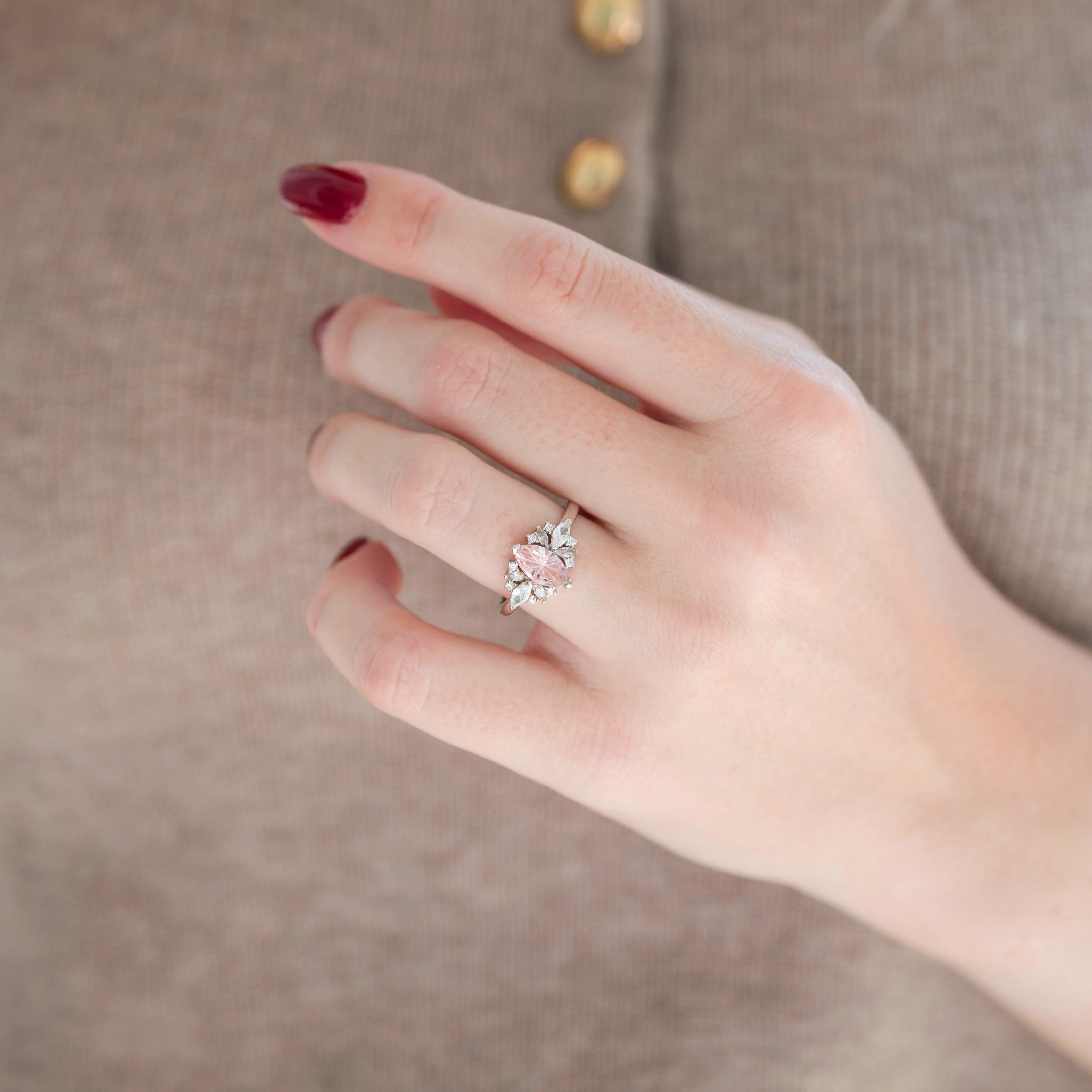 Adeline Unique Fireworks Cut Morganite Couples Ring Set - Image 7