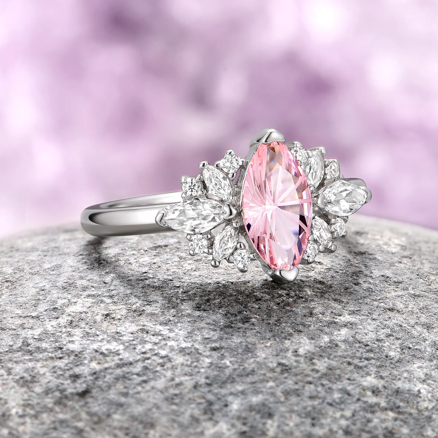 Adeline Unique Fireworks Cut Morganite Couples Ring Set - Image 8