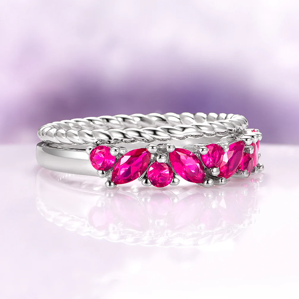 Willow Marquise Cut Ruby Stacking Ring Set in Sterling Silver - Image 5