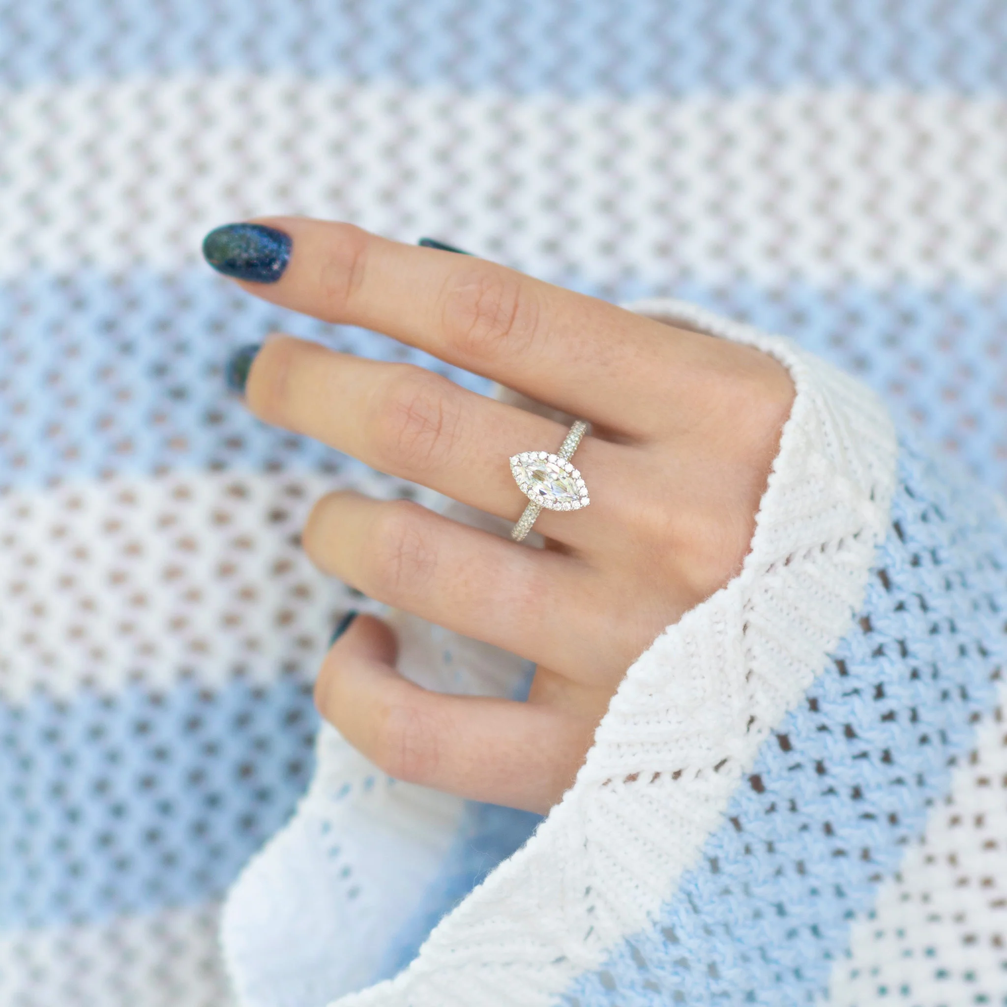 Marquise White Sapphire Halo Ring in Sterling Silver - Image 3