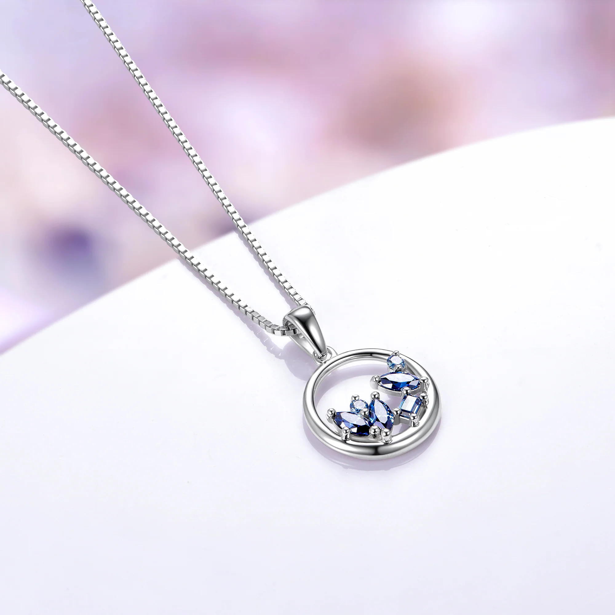 Midnight Blue Moissanite Cluster Necklace in Sterling Silver - Image 3